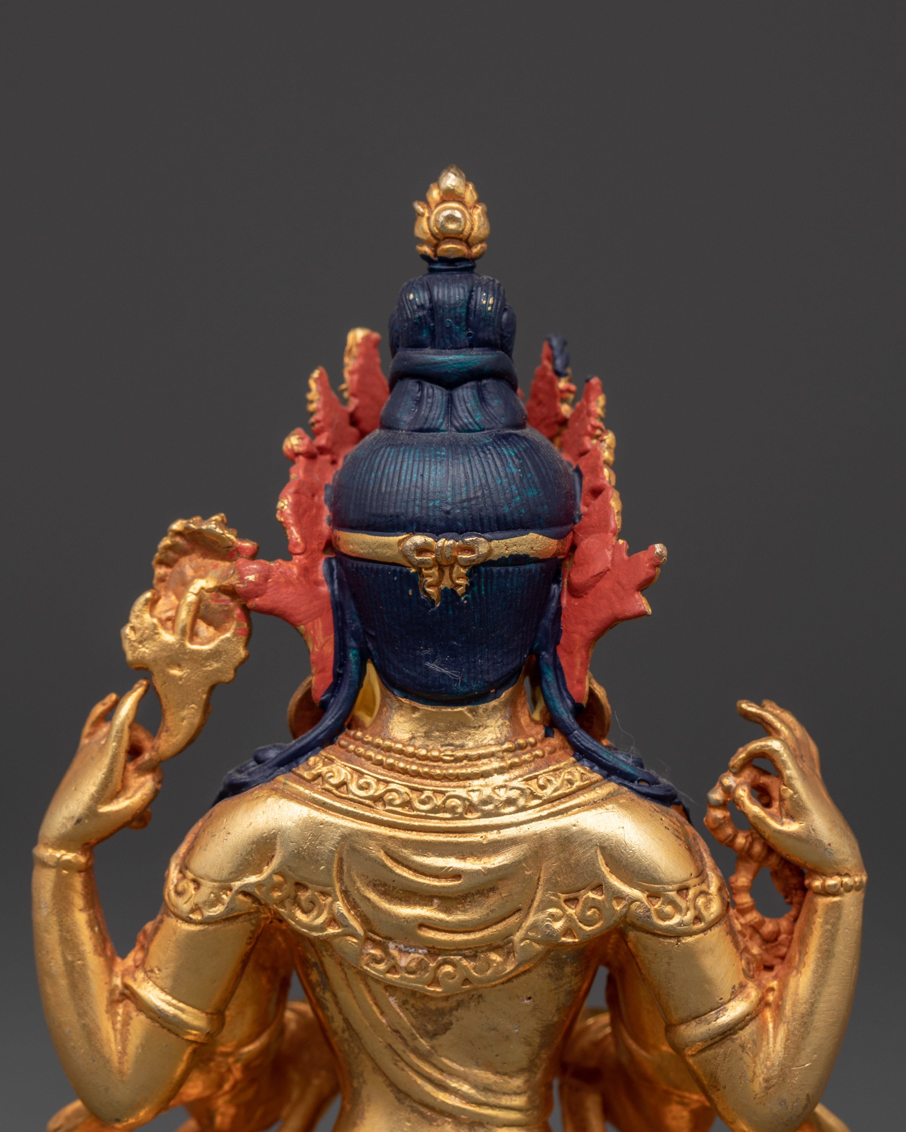 Chenrezig Copper Statue | Gold-Plated Four-Armed Avalokiteshvara in Mudra Pose