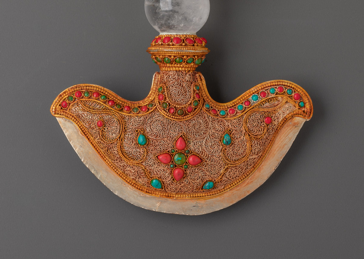 Tibetan Crystal Kartika Knife with Turquoise & Coral Inlay