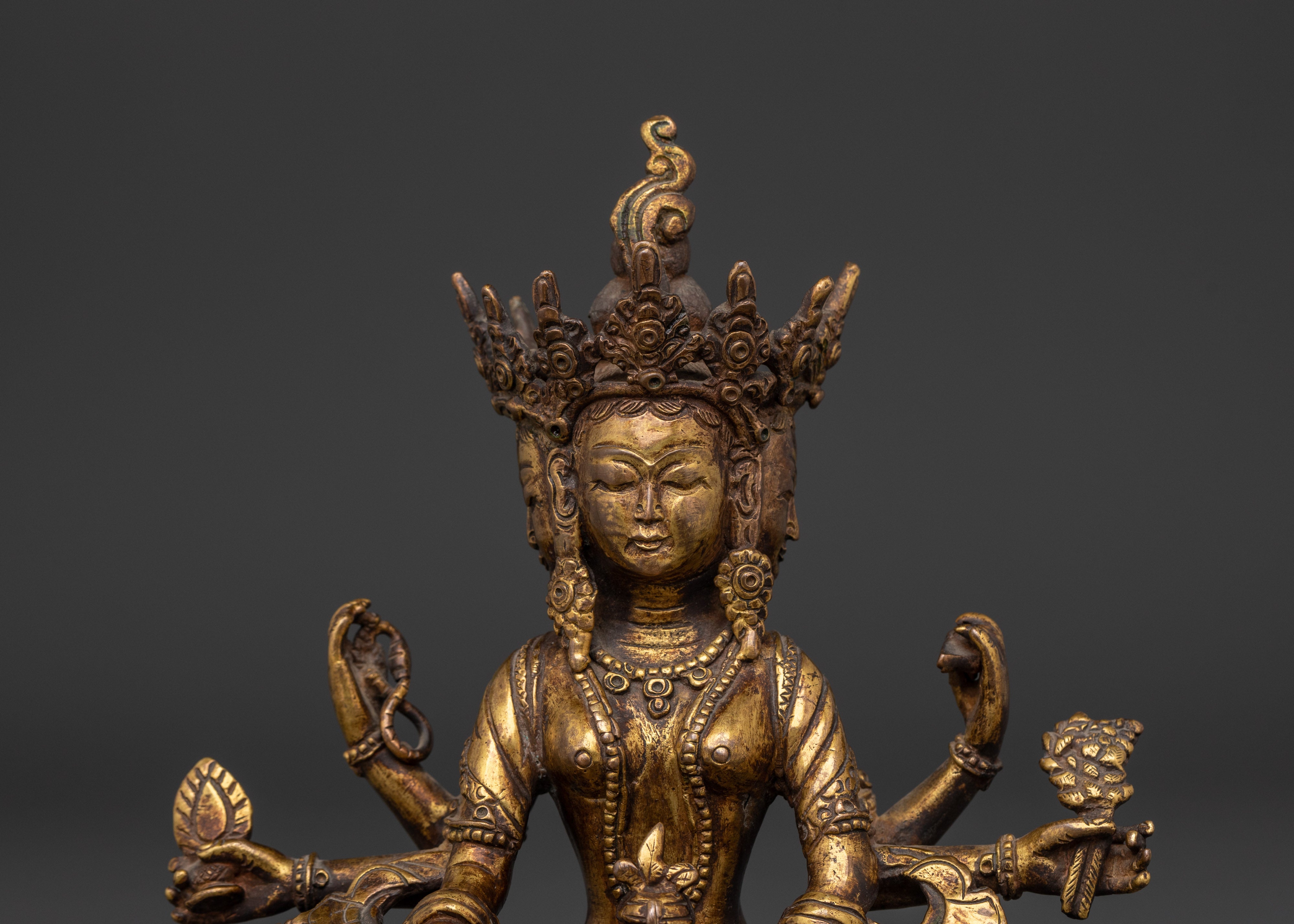 Gold Plated Vasudhara Statue | Copper Tibetan Wealth Goddess Sculpture