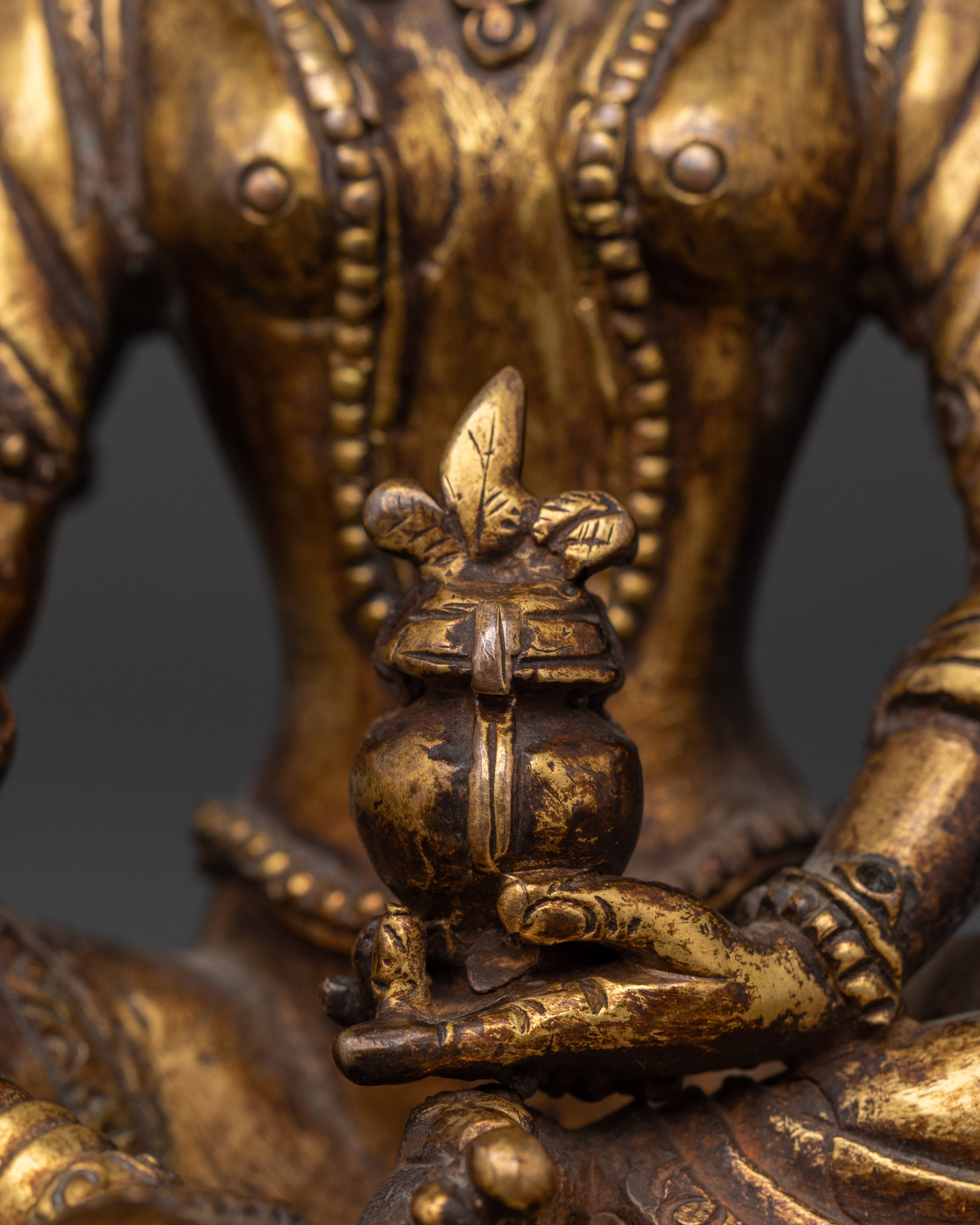 Gold Plated Vasudhara Statue | Copper Tibetan Wealth Goddess Sculpture