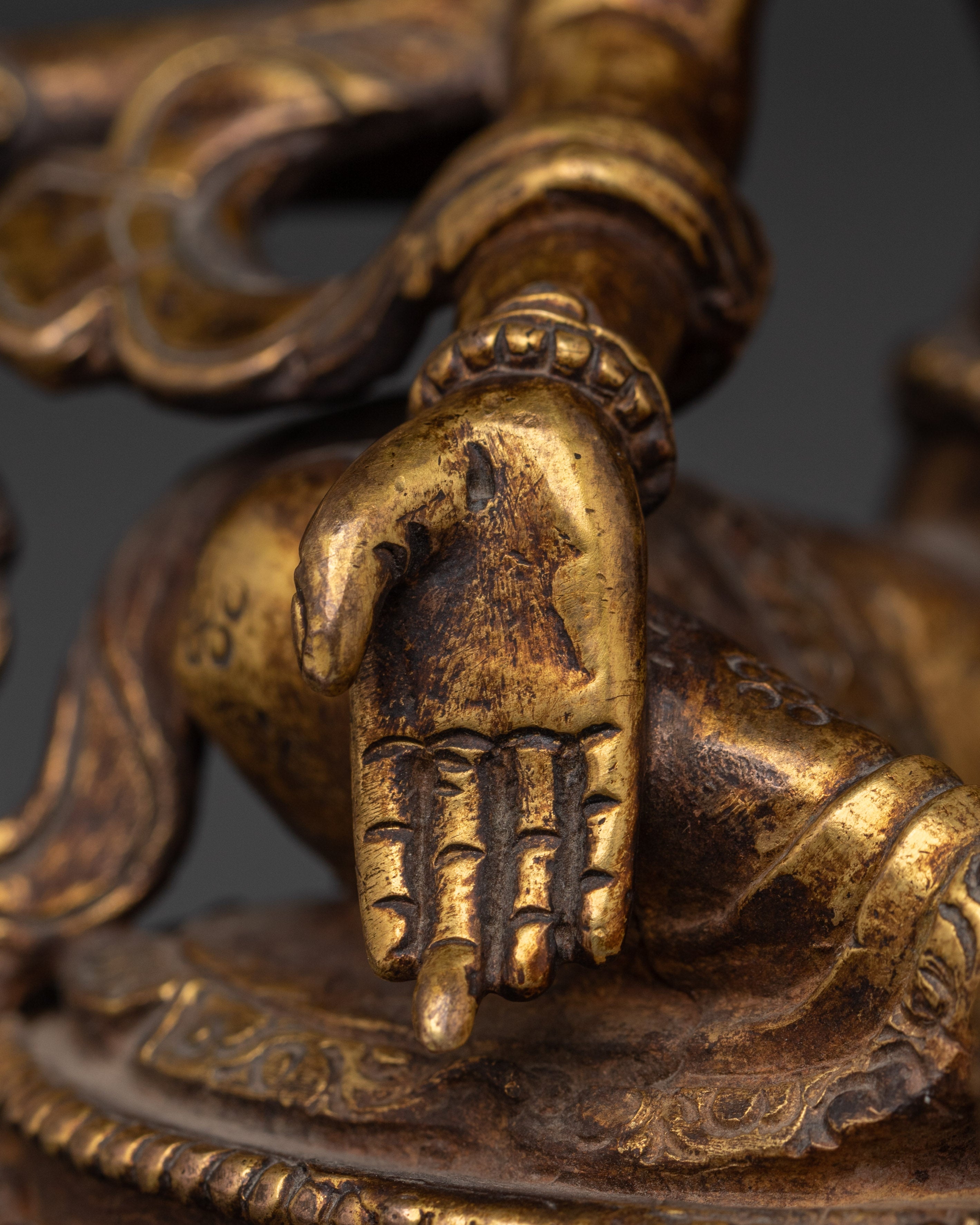 Gold Plated Vasudhara Statue | Copper Tibetan Wealth Goddess Sculpture