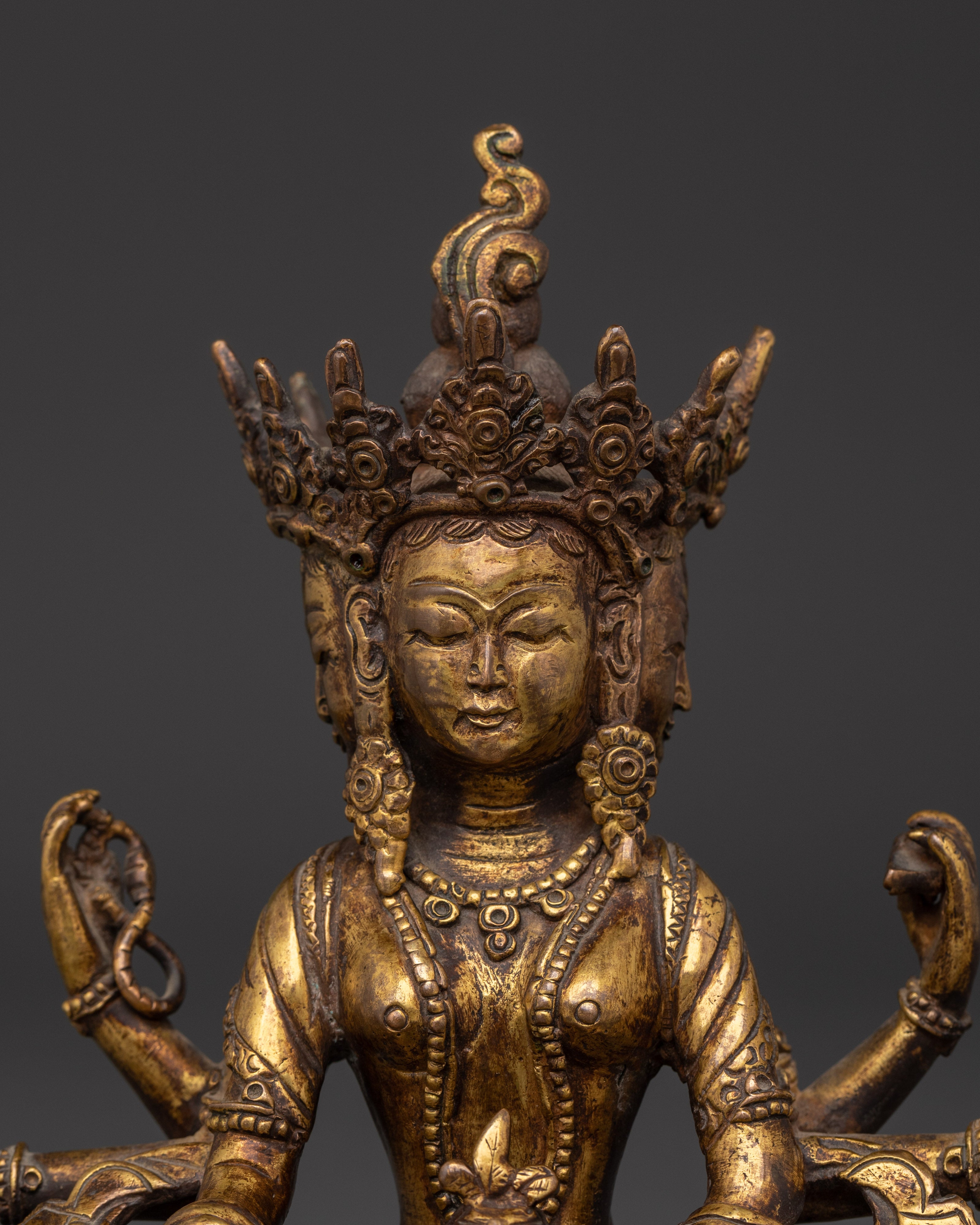 Gold Plated Vasudhara Statue | Copper Tibetan Wealth Goddess Sculpture