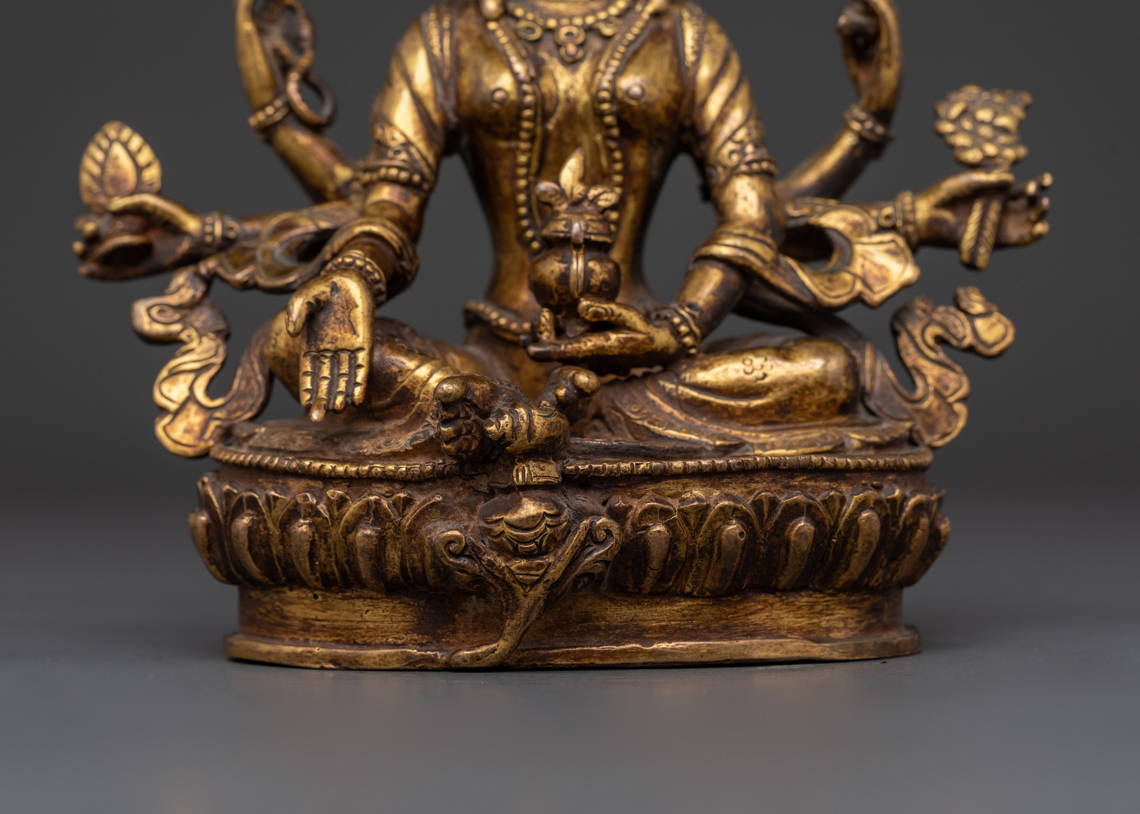 Gold Plated Vasudhara Statue | Copper Tibetan Wealth Goddess Sculpture
