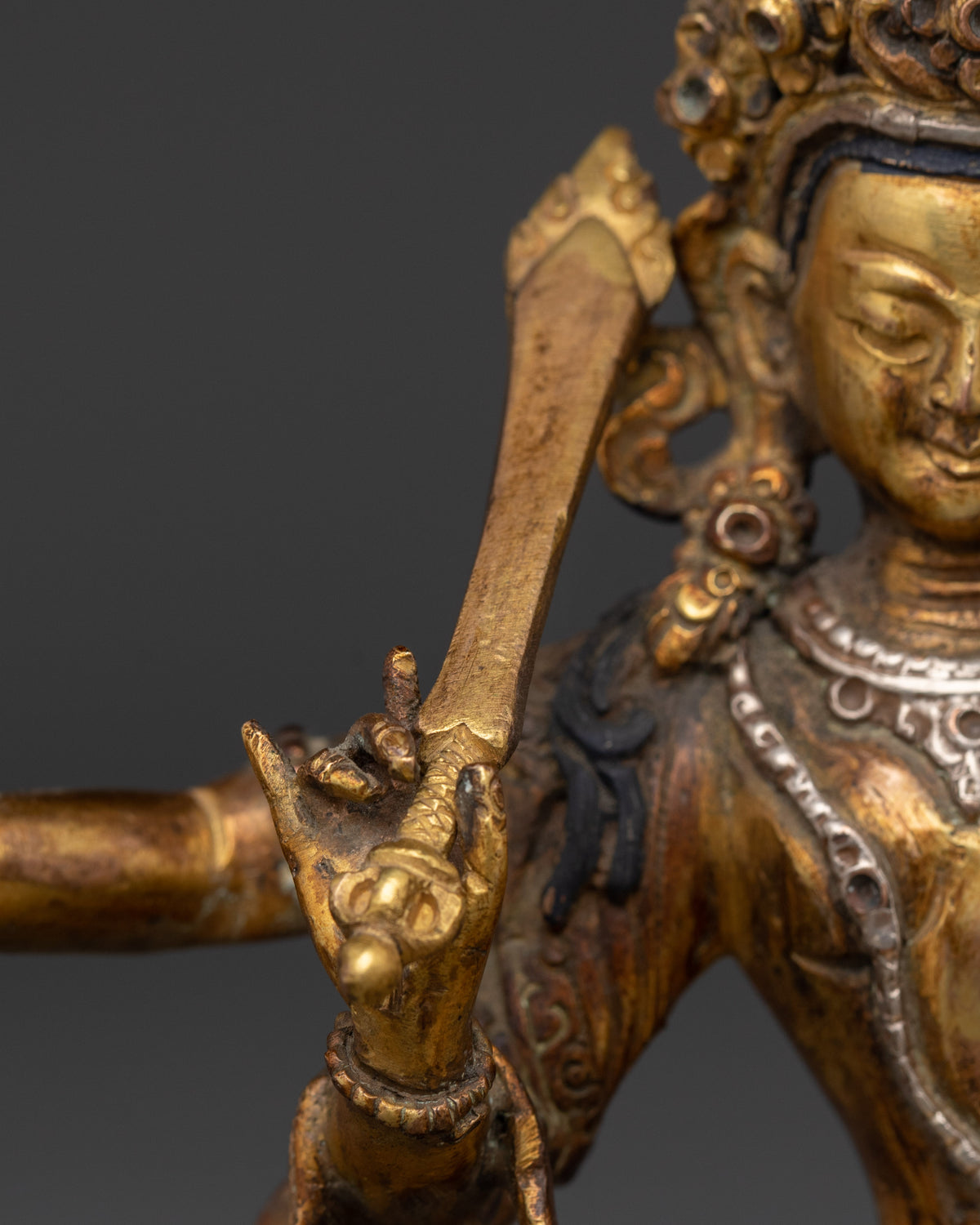 Maha Manjushri Copper Statue | Tibetan Bodhisattva of Wisdom with Sword and Book