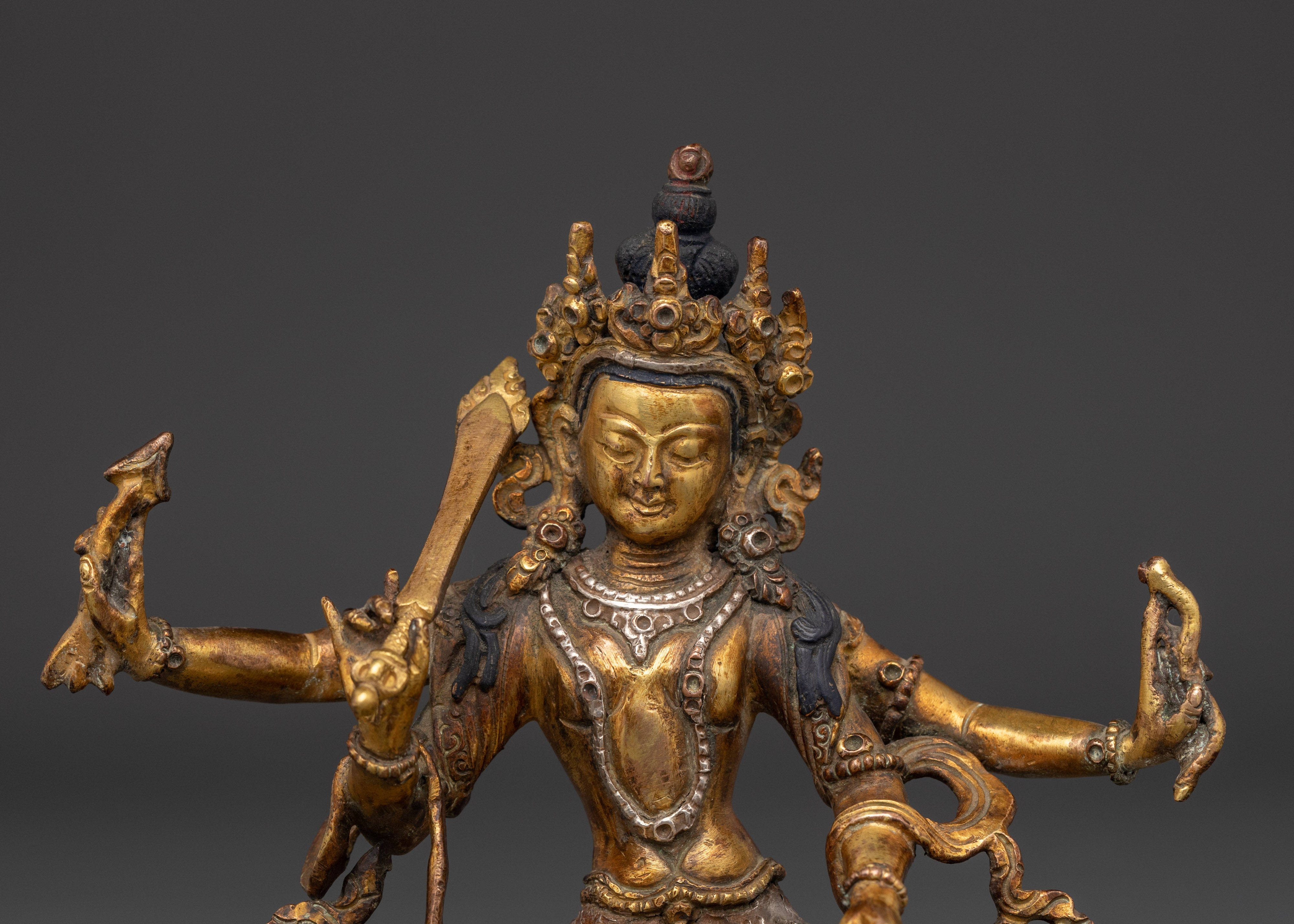 Maha Manjushri Copper Statue | Tibetan Bodhisattva of Wisdom with Sword and Book