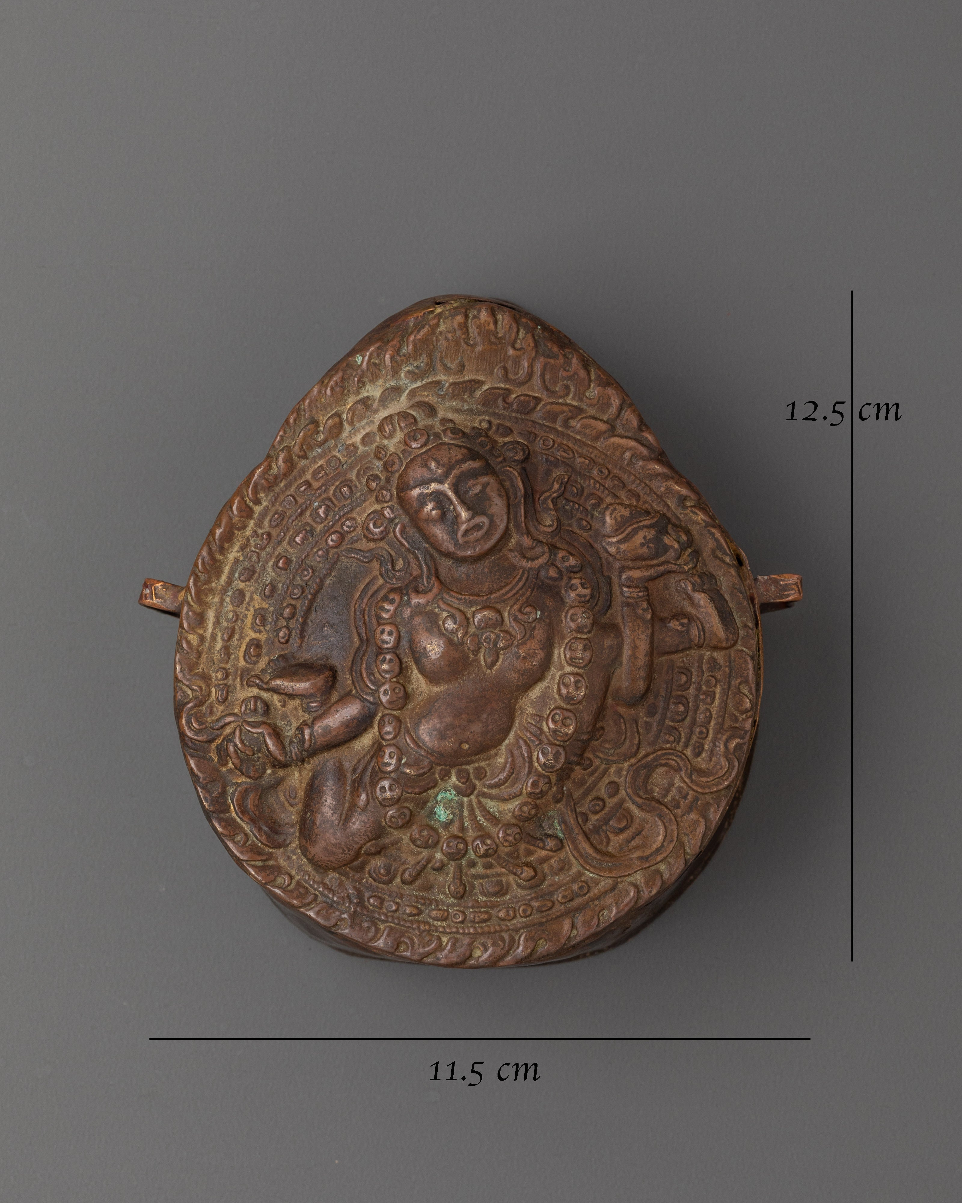 Tibetan Copper Ghau Amulet | Buddhist Gau Box with Goddess Relief