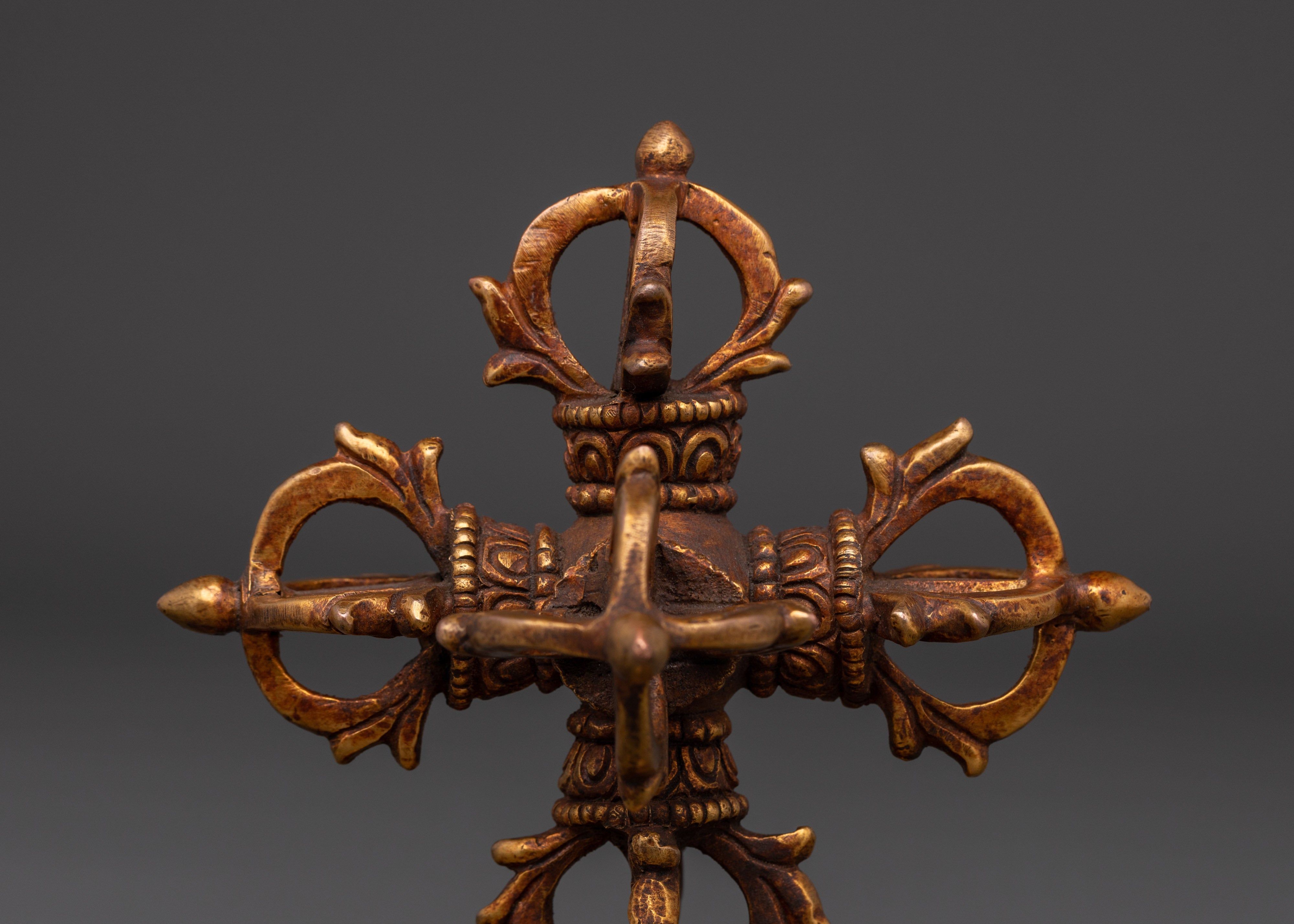 Handmade Tibetan Double Vajra | Gold Oxidized Bishwo Vajra Ritual Tool