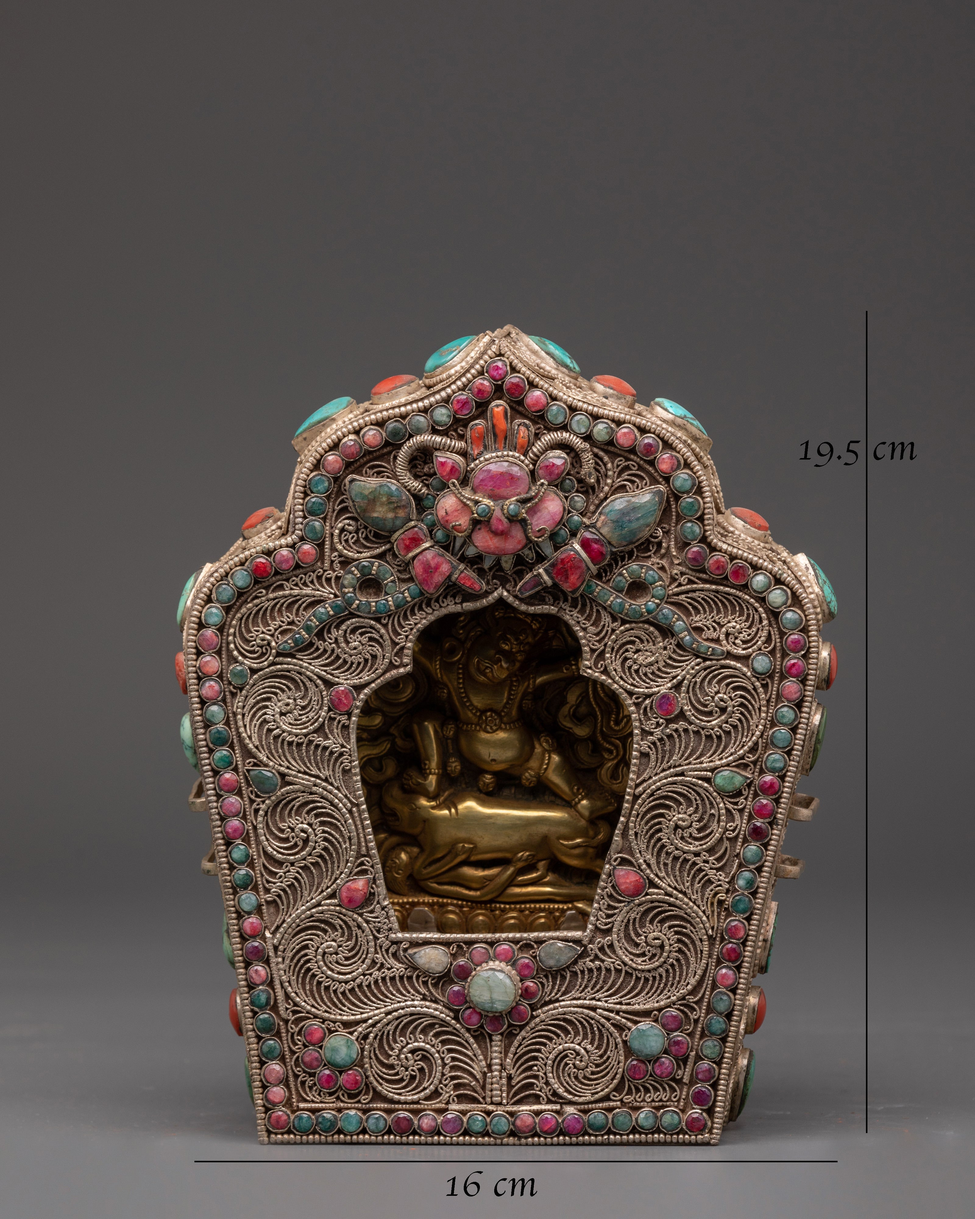 Ghau Box with Yamantaka Figurine | Sacred Tibetan Ritual Box