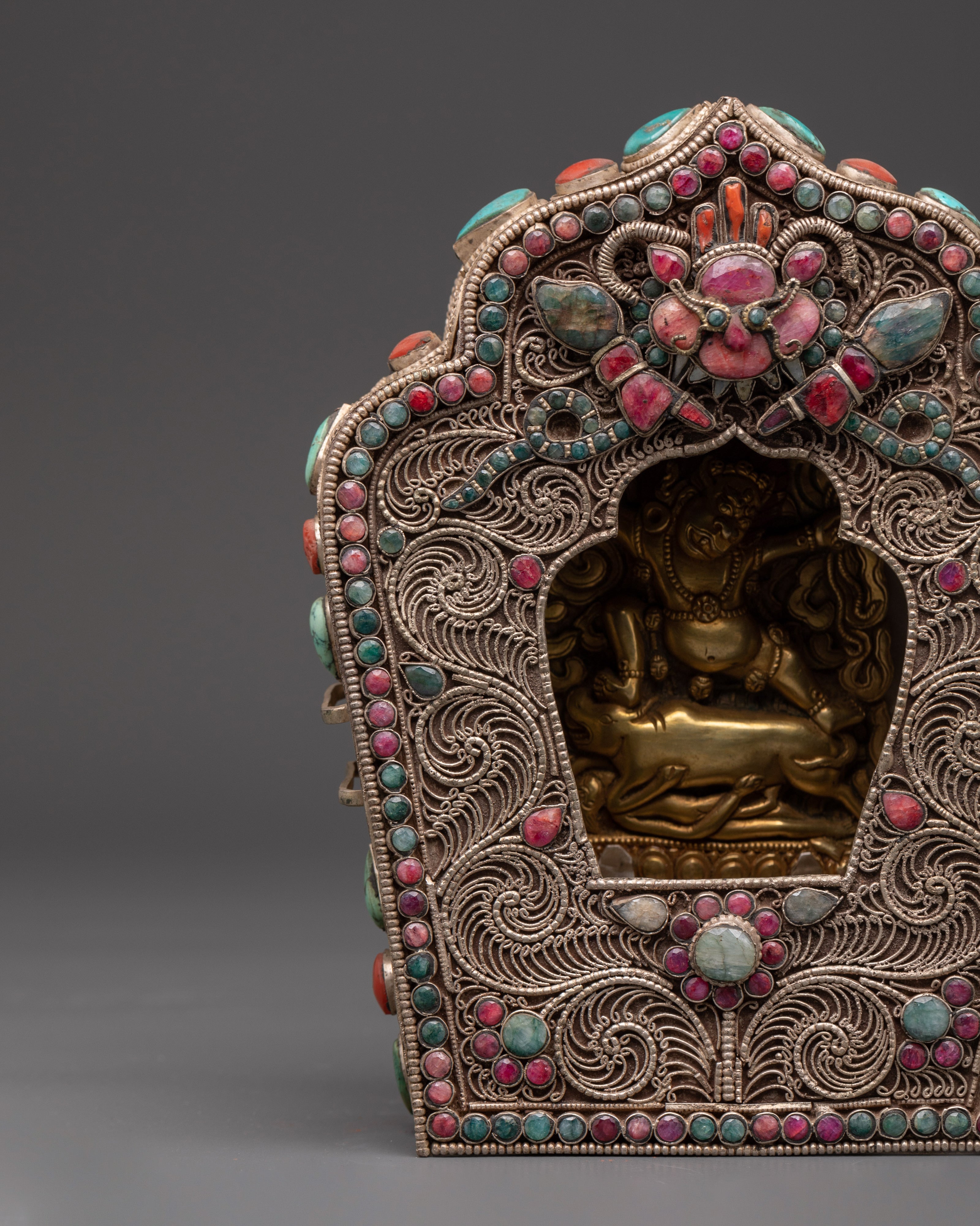 Ghau Box with Yamantaka Figurine | Sacred Tibetan Ritual Box