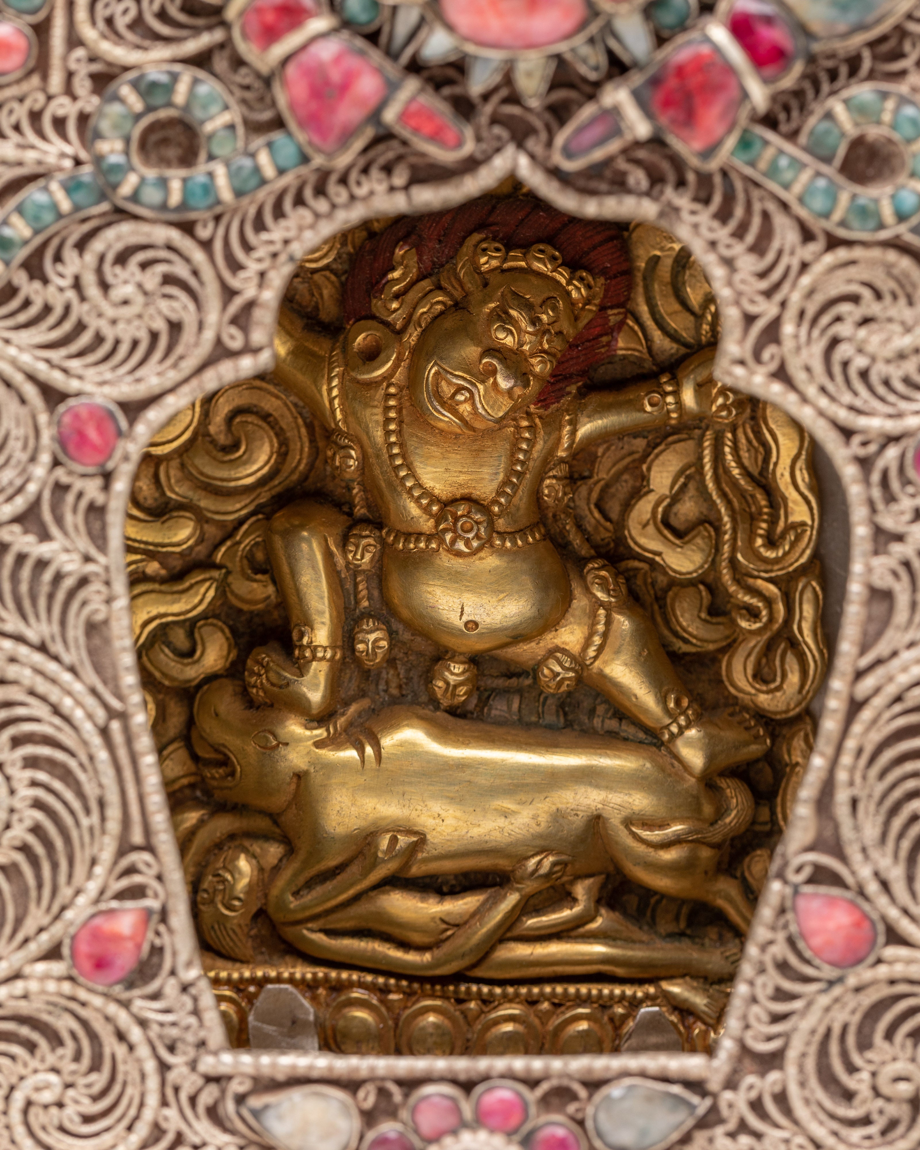 Ghau Box with Yamantaka Figurine | Sacred Tibetan Ritual Box