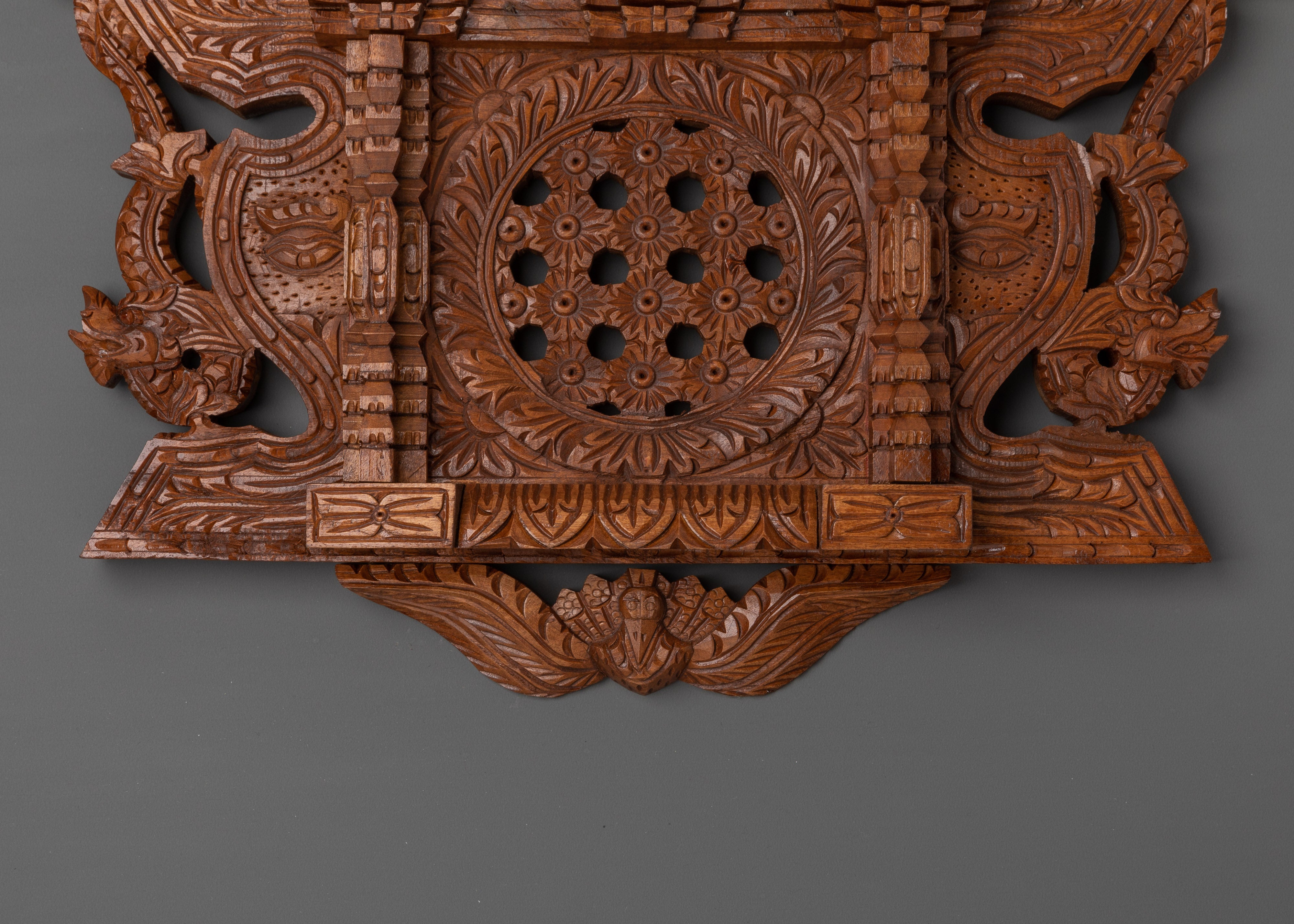 Hand-Carved Newari Wooden Window | Traditional Nepalese Wall Hanging