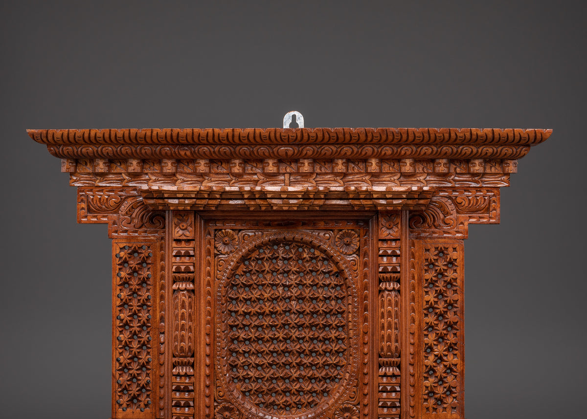 Kathmandu Temple Decor | Traditional Hand-Carved Wooden Window