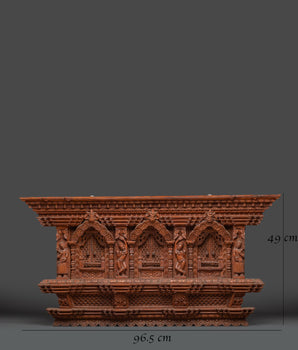 Sacred Architecture Decor | Large Hand-Carved Wooden Temple Window from Nepal