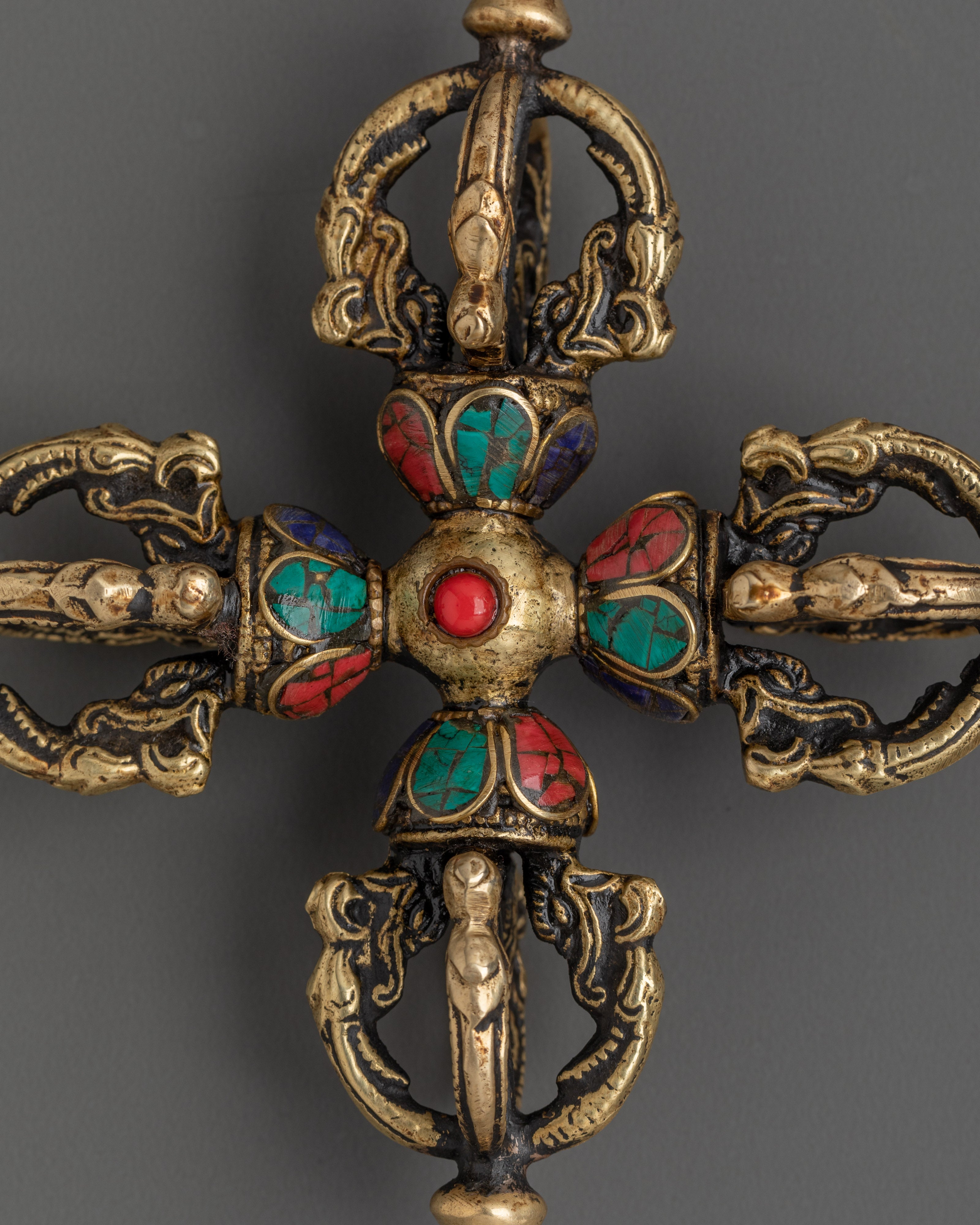 Double Tibetan Dorje with Coral & Turquoise for Spiritual Protection