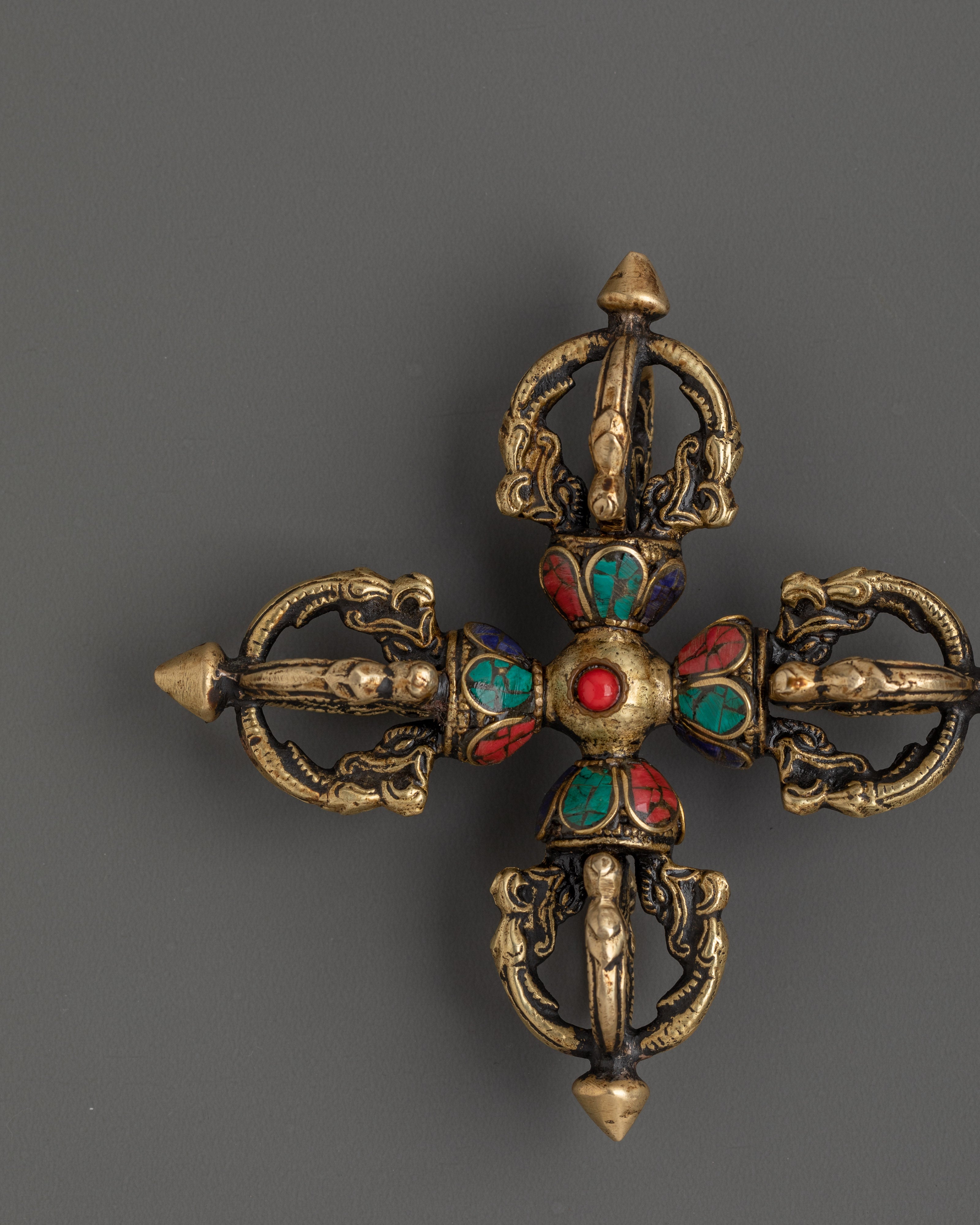 Double Tibetan Dorje with Coral & Turquoise for Spiritual Protection