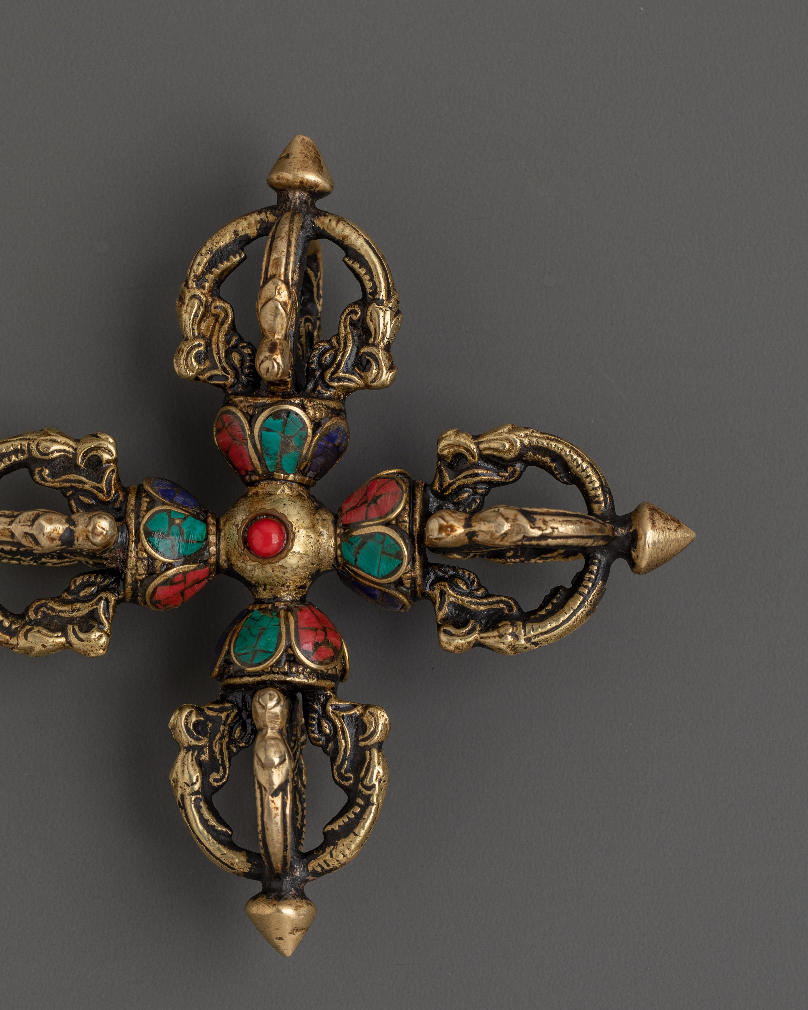 Double Tibetan Dorje with Coral & Turquoise for Spiritual Protection