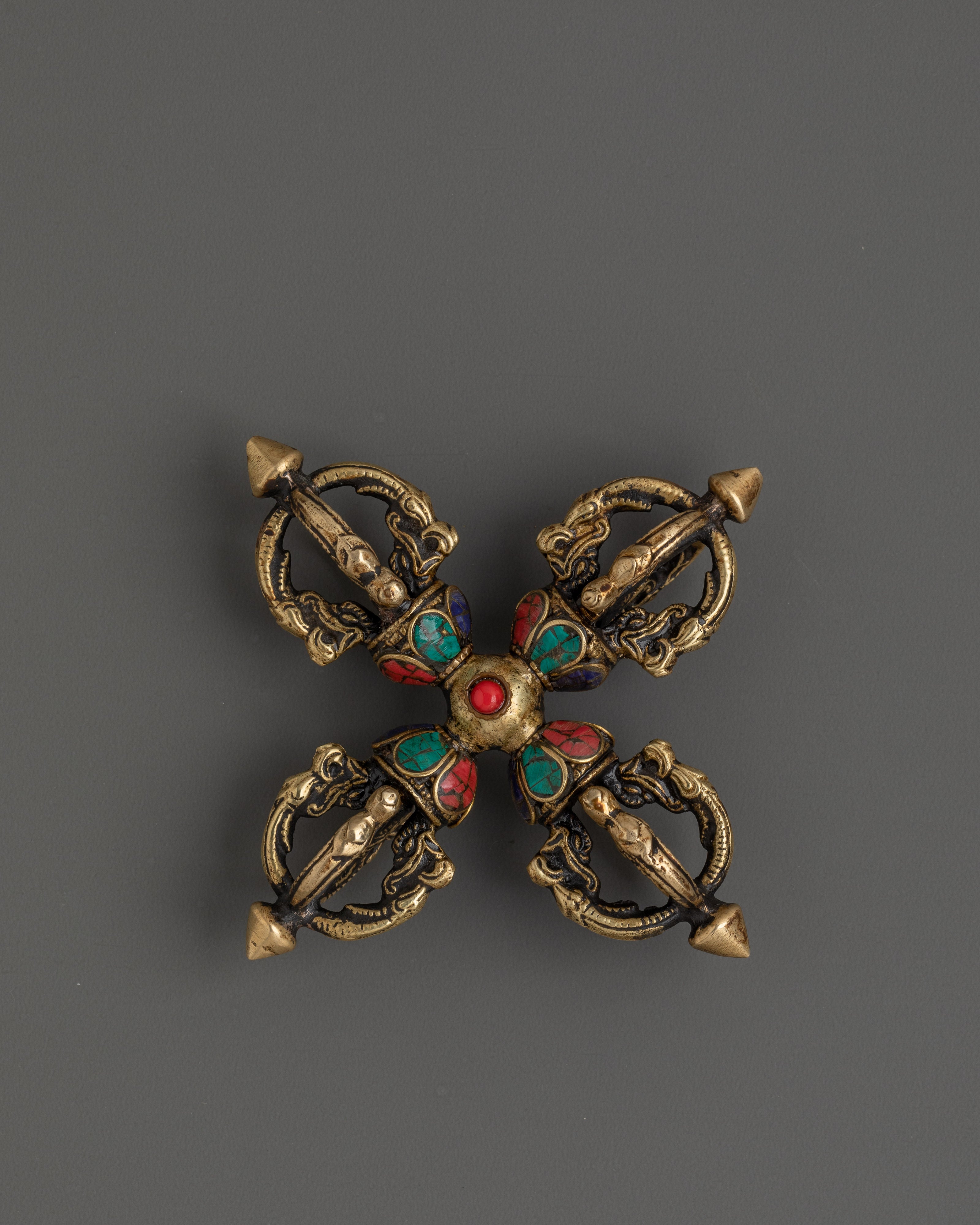 Double Tibetan Dorje with Coral & Turquoise for Spiritual Protection