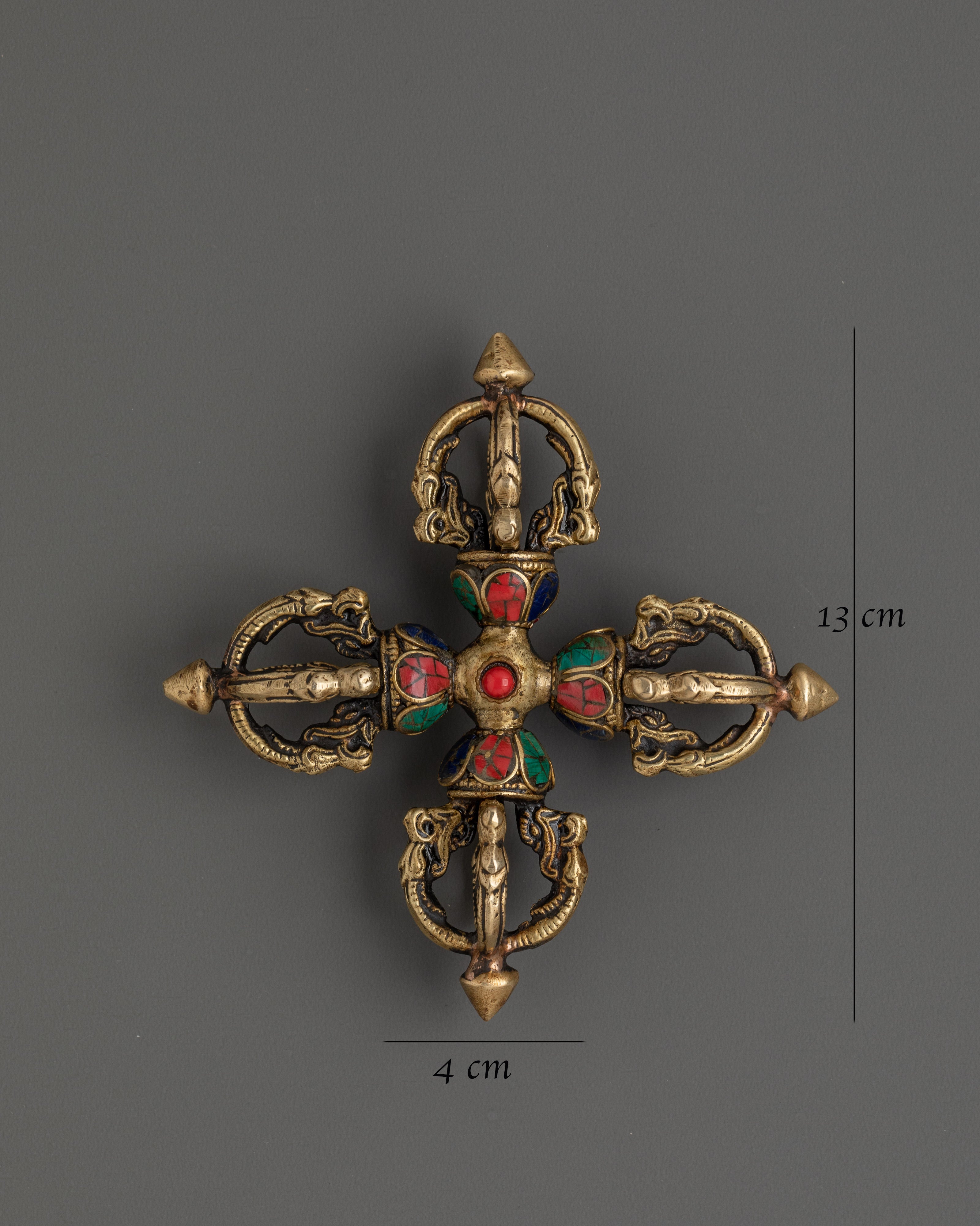 Double Tibetan Dorje with Coral & Turquoise for Spiritual Protection