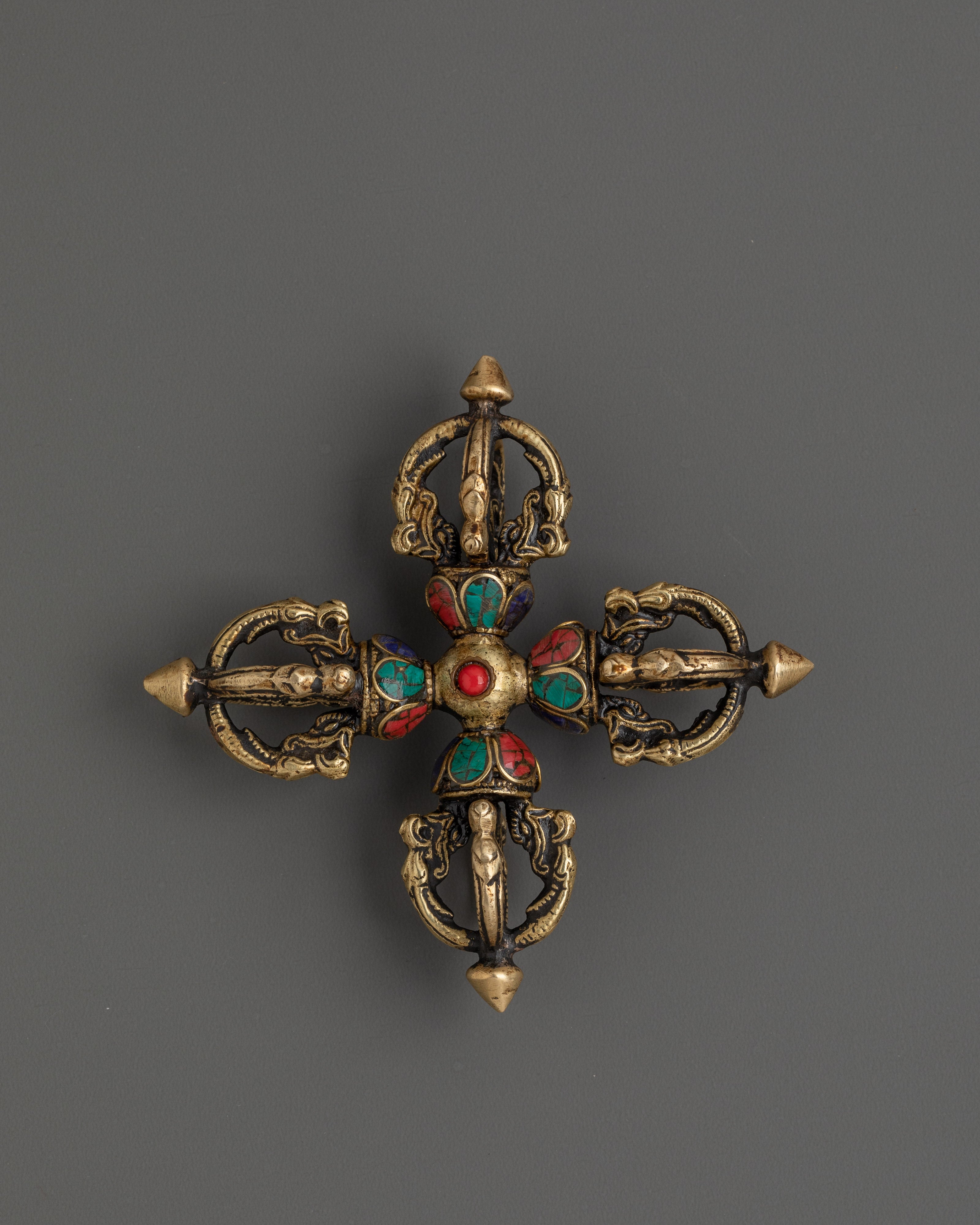 Double Tibetan Dorje with Coral & Turquoise for Spiritual Protection