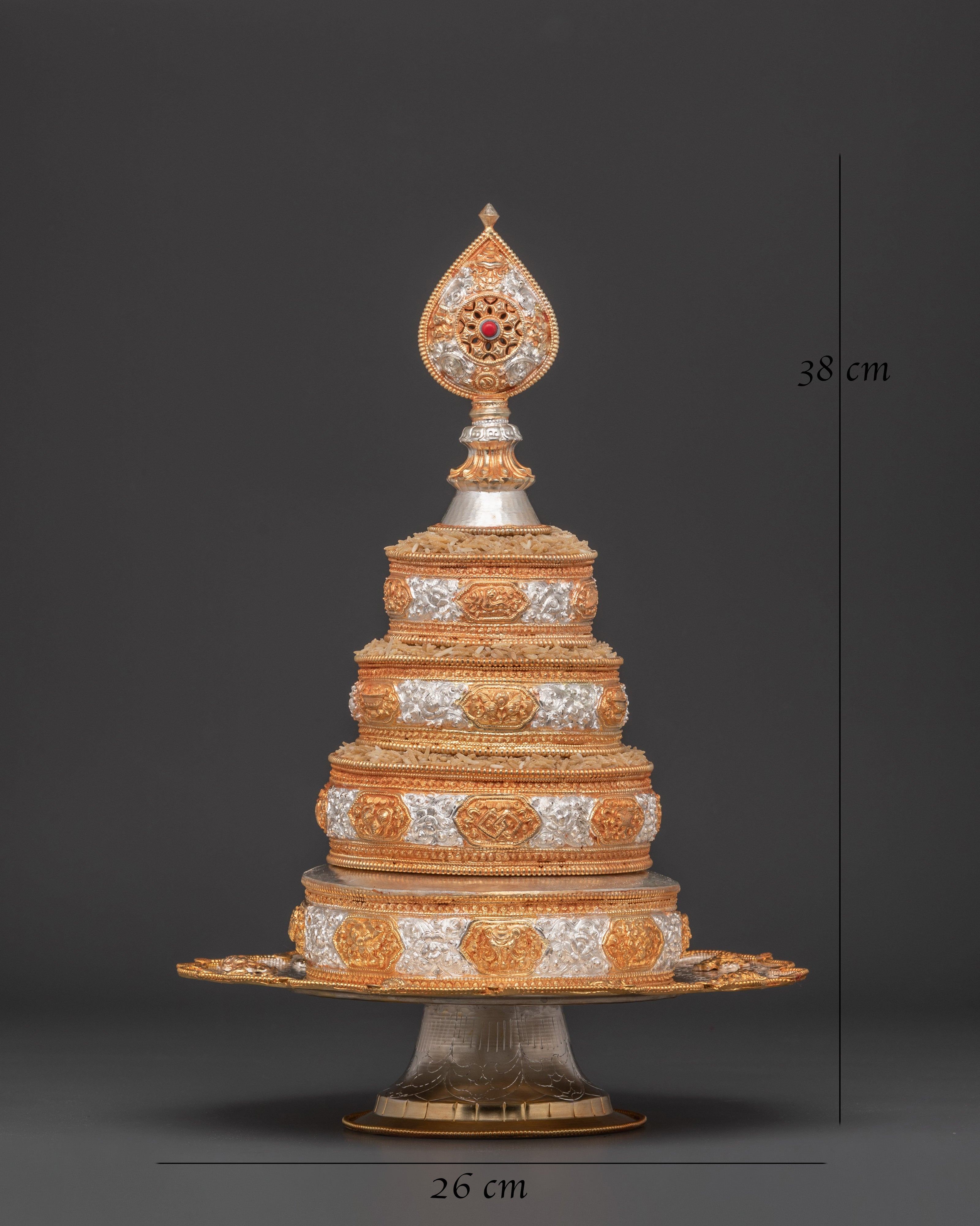 Handcrafted Tibetan Mandala Offering Set | Gold & Silver Ritual Sculpture