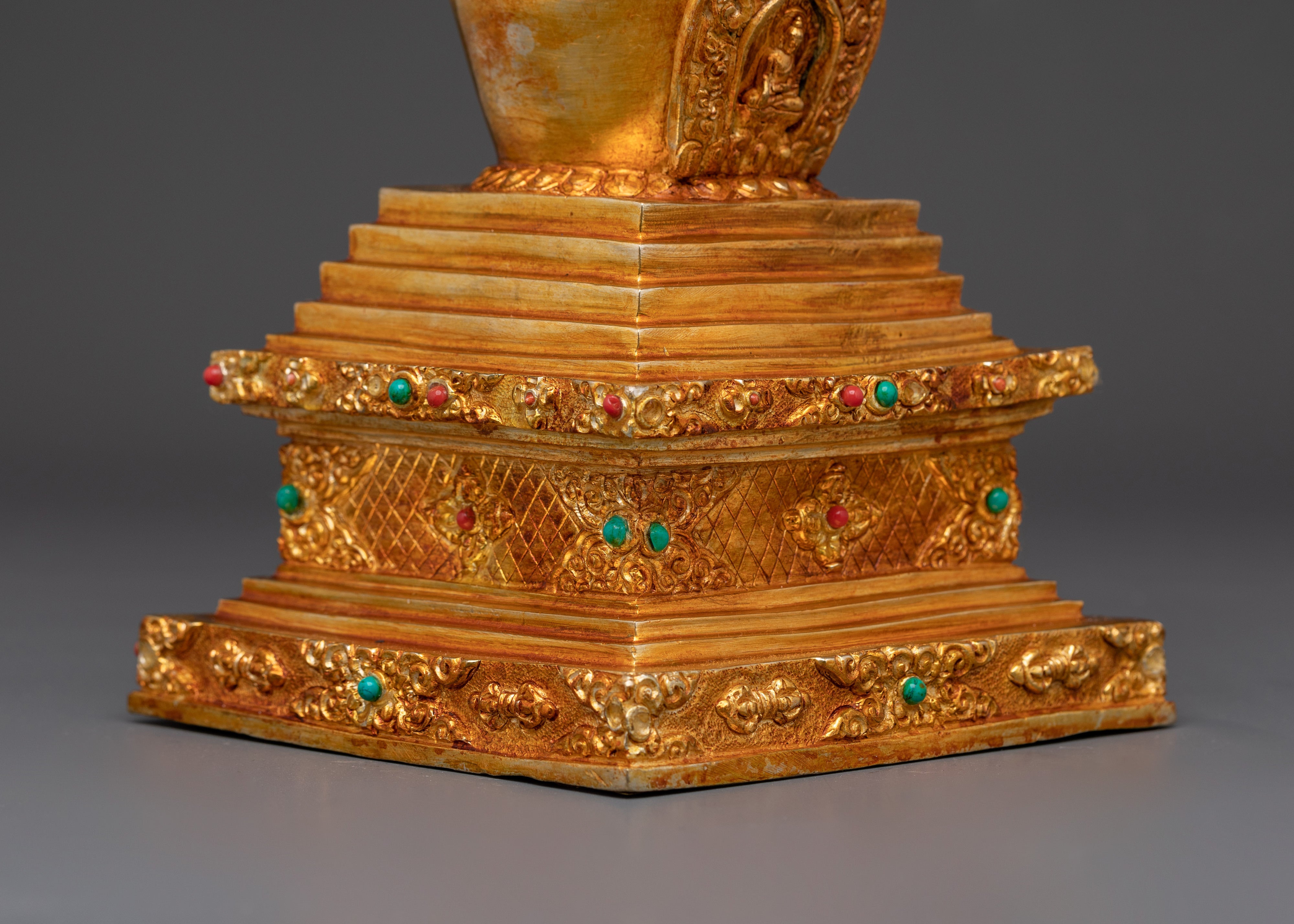 Handcrafted Stupa Collectible with Coral & Turquoise for Spiritual Meditation Decor