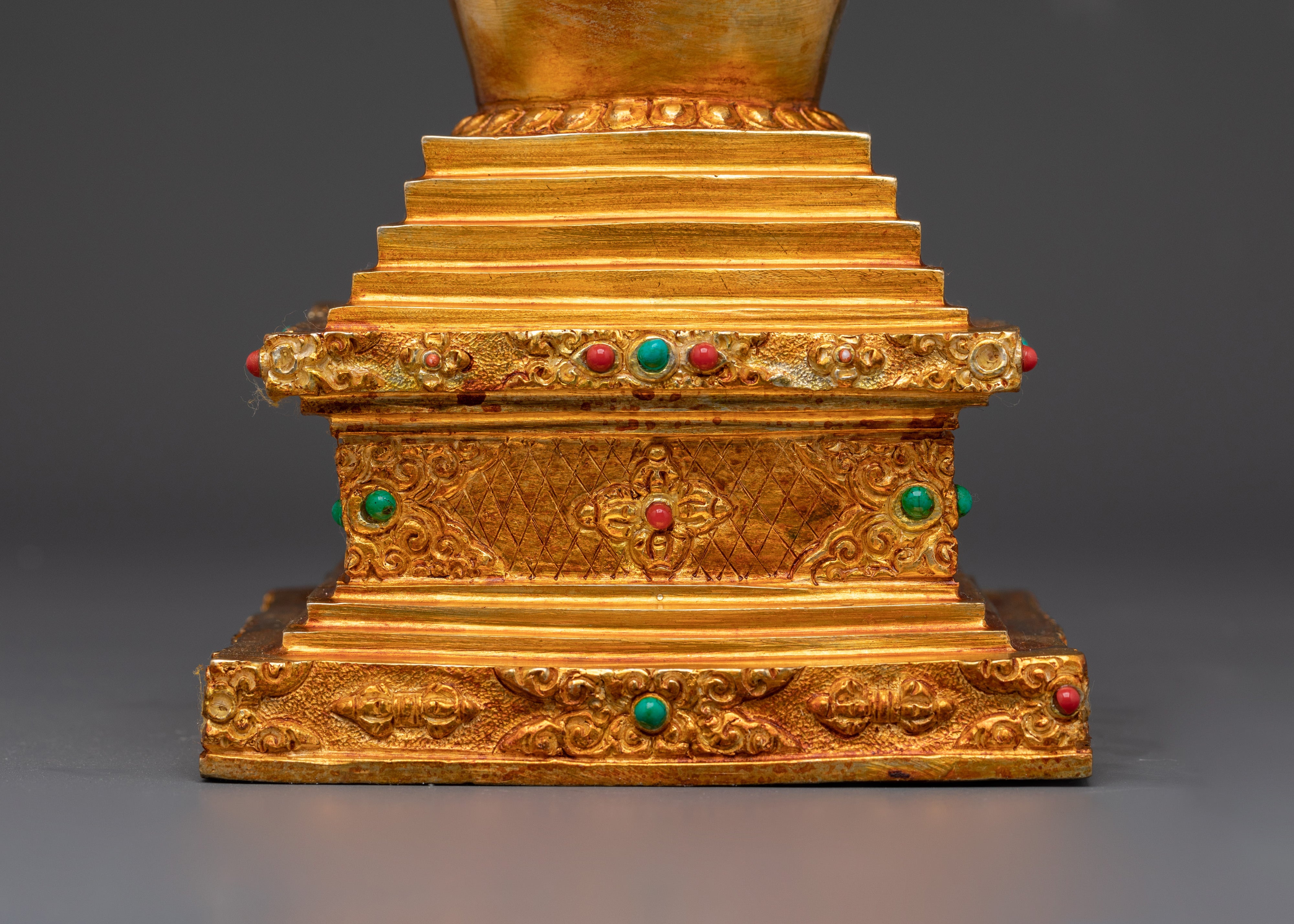 Handcrafted Stupa Collectible with Coral & Turquoise for Spiritual Meditation Decor