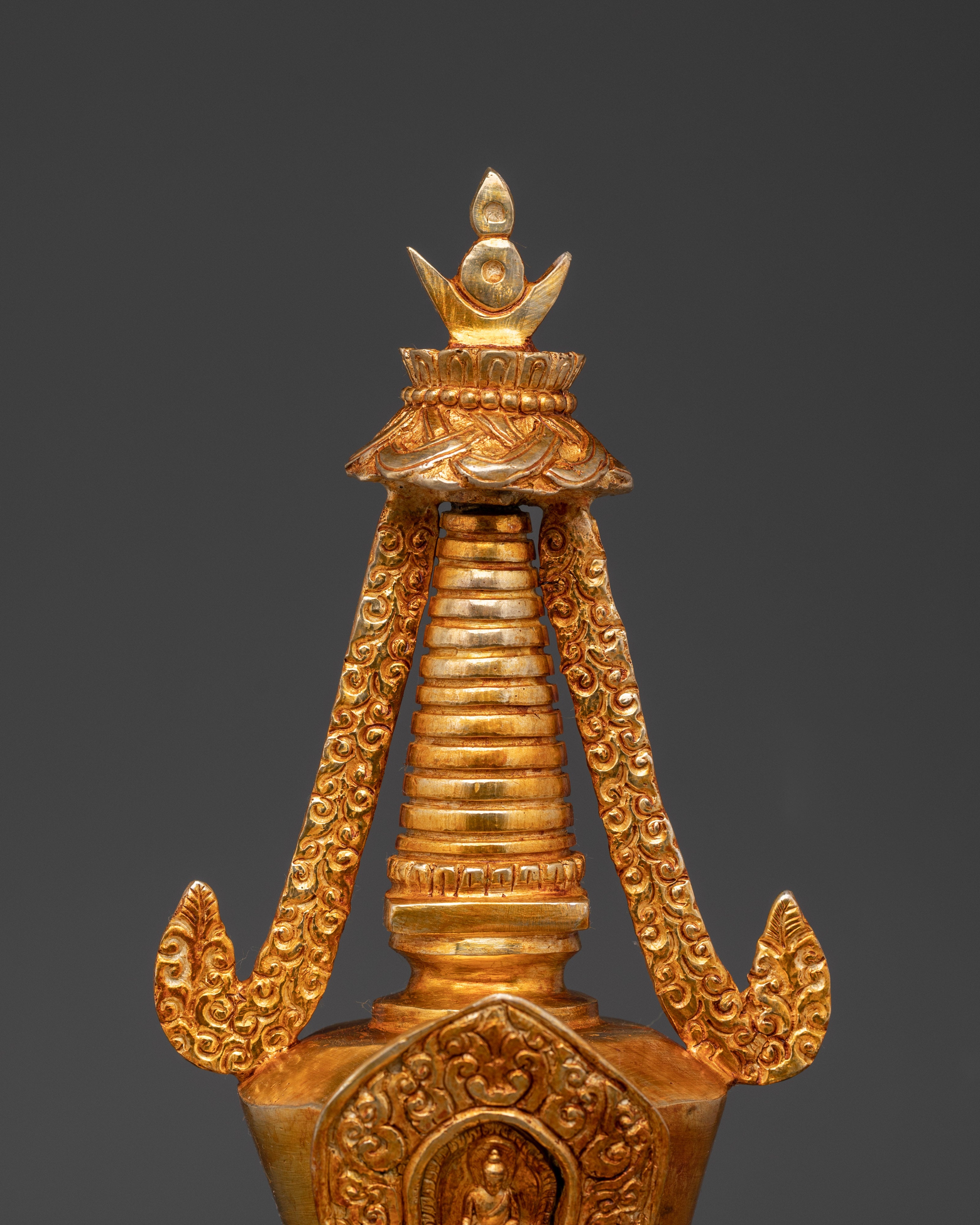 Handcrafted Stupa Collectible with Coral & Turquoise for Spiritual Meditation Decor