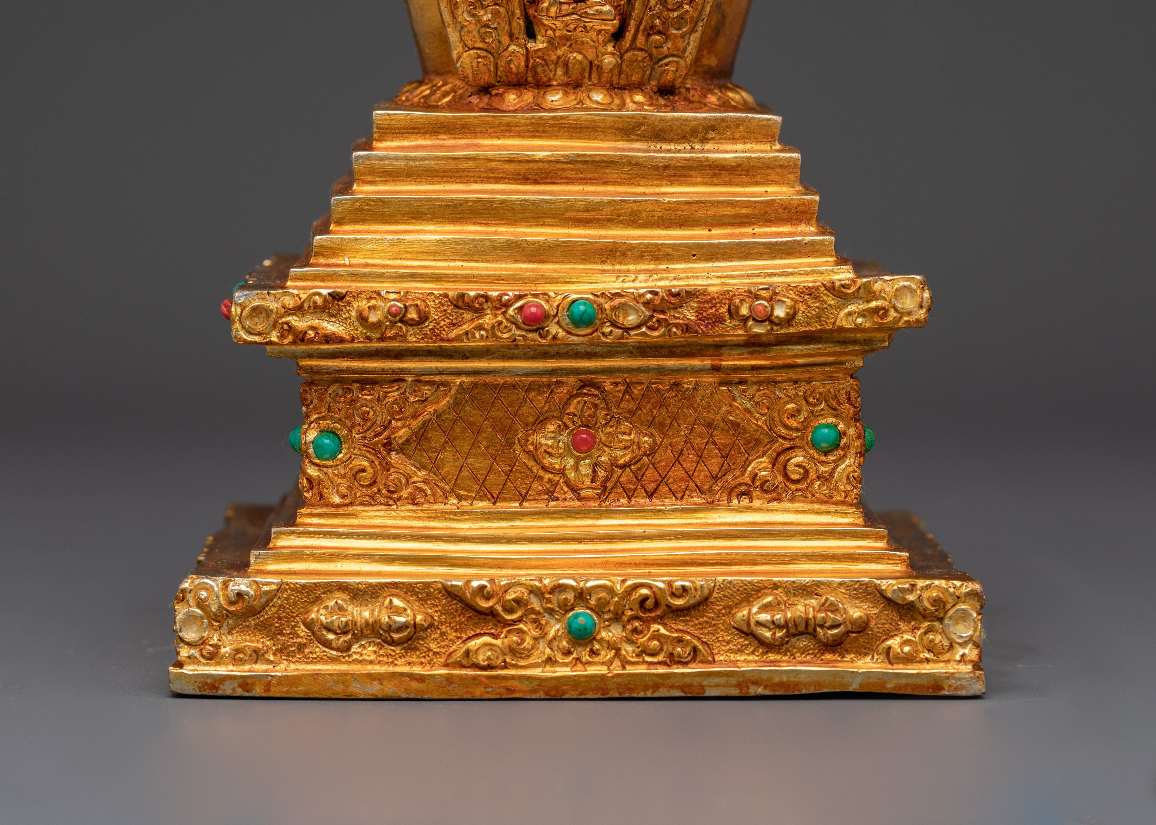 Handcrafted Stupa Collectible with Coral & Turquoise for Spiritual Meditation Decor