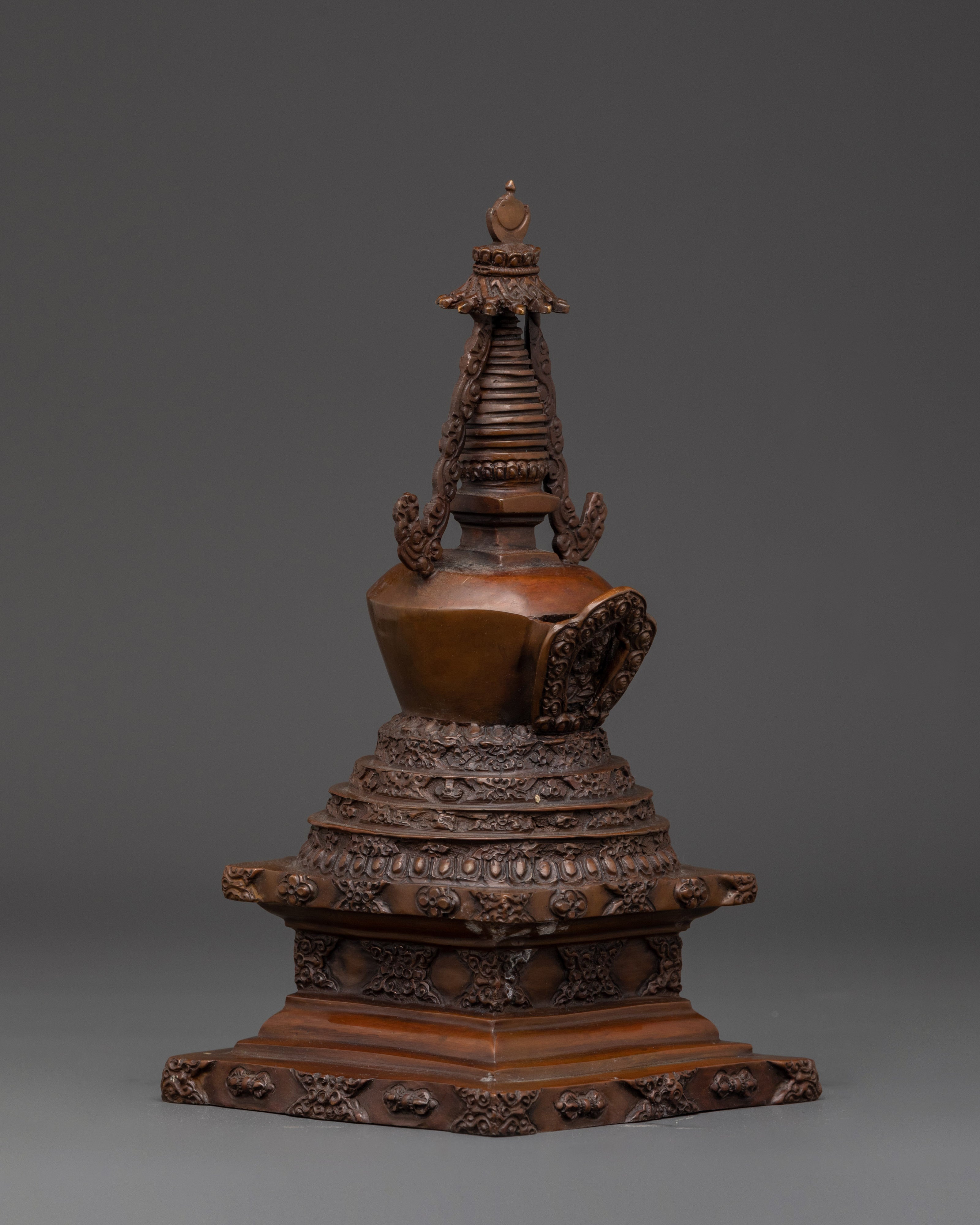 Handcrafted Oxidized Copper Buddhist Stupa | Spiritual Tibetan Decor for Meditation Rooms