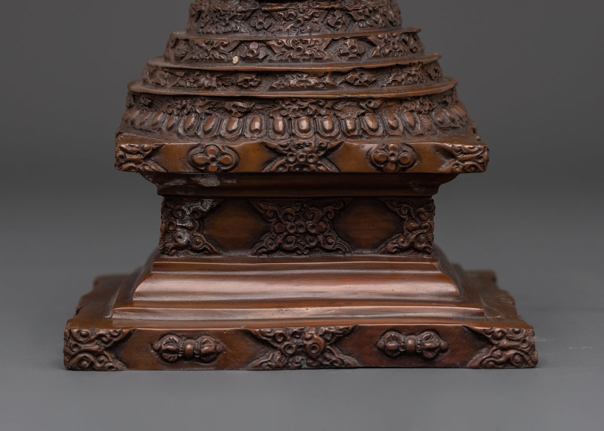 Handcrafted Oxidized Copper Buddhist Stupa | Spiritual Tibetan Decor for Meditation Rooms