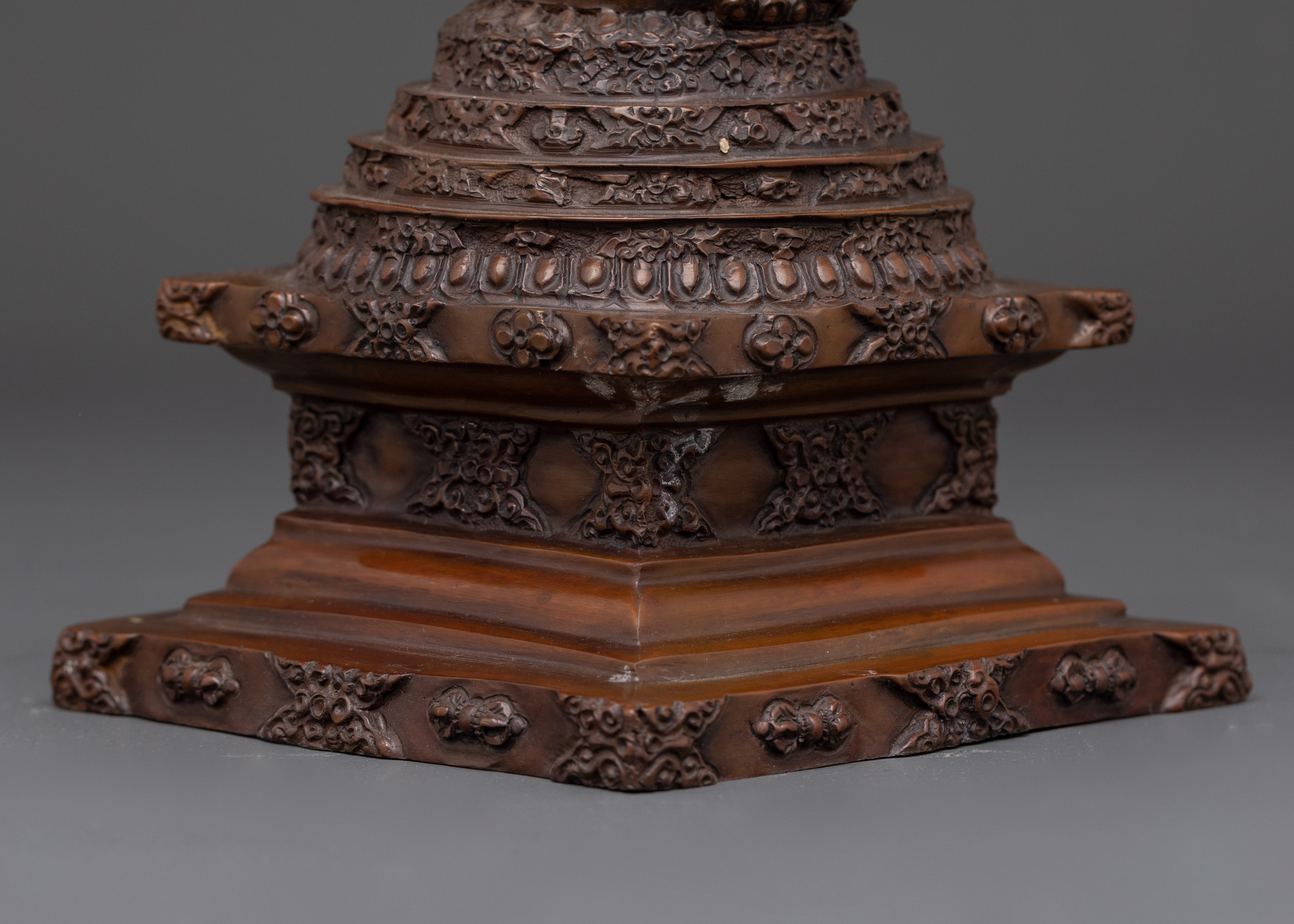 Handcrafted Oxidized Copper Buddhist Stupa | Spiritual Tibetan Decor for Meditation Rooms