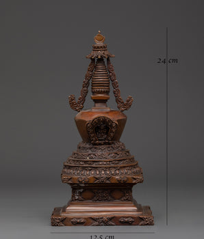 Handcrafted Oxidized Copper Buddhist Stupa | Spiritual Tibetan Decor for Meditation Rooms