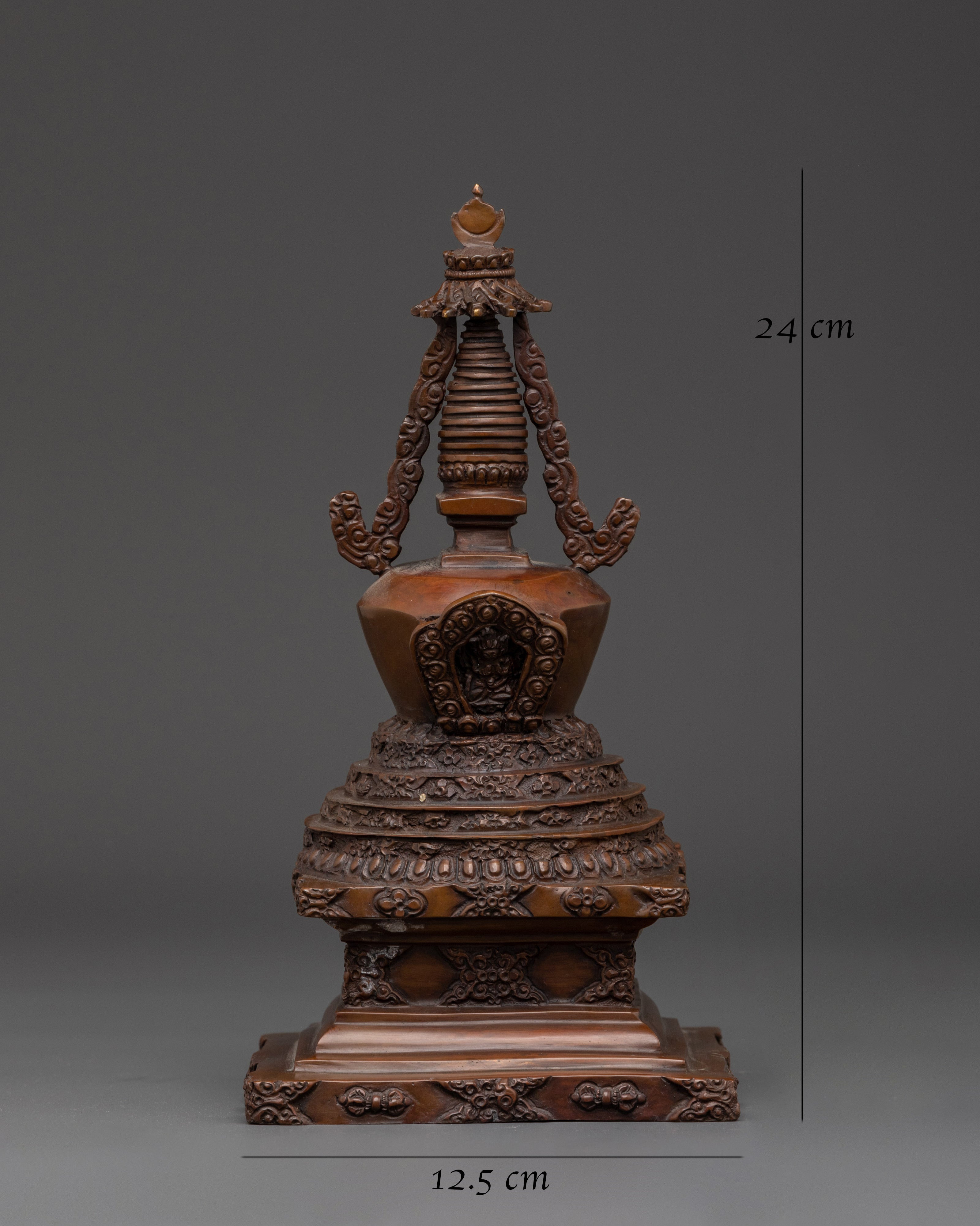 Handcrafted Oxidized Copper Buddhist Stupa | Spiritual Tibetan Decor for Meditation Rooms
