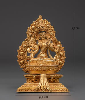 Handmade White Tara Sculpture | Copper & Gold Plated Tibetan Goddess Statue