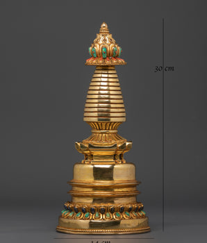 Nepalese Copper Stupa | Gold-Plated Buddhist Shrine for Altar & Meditation