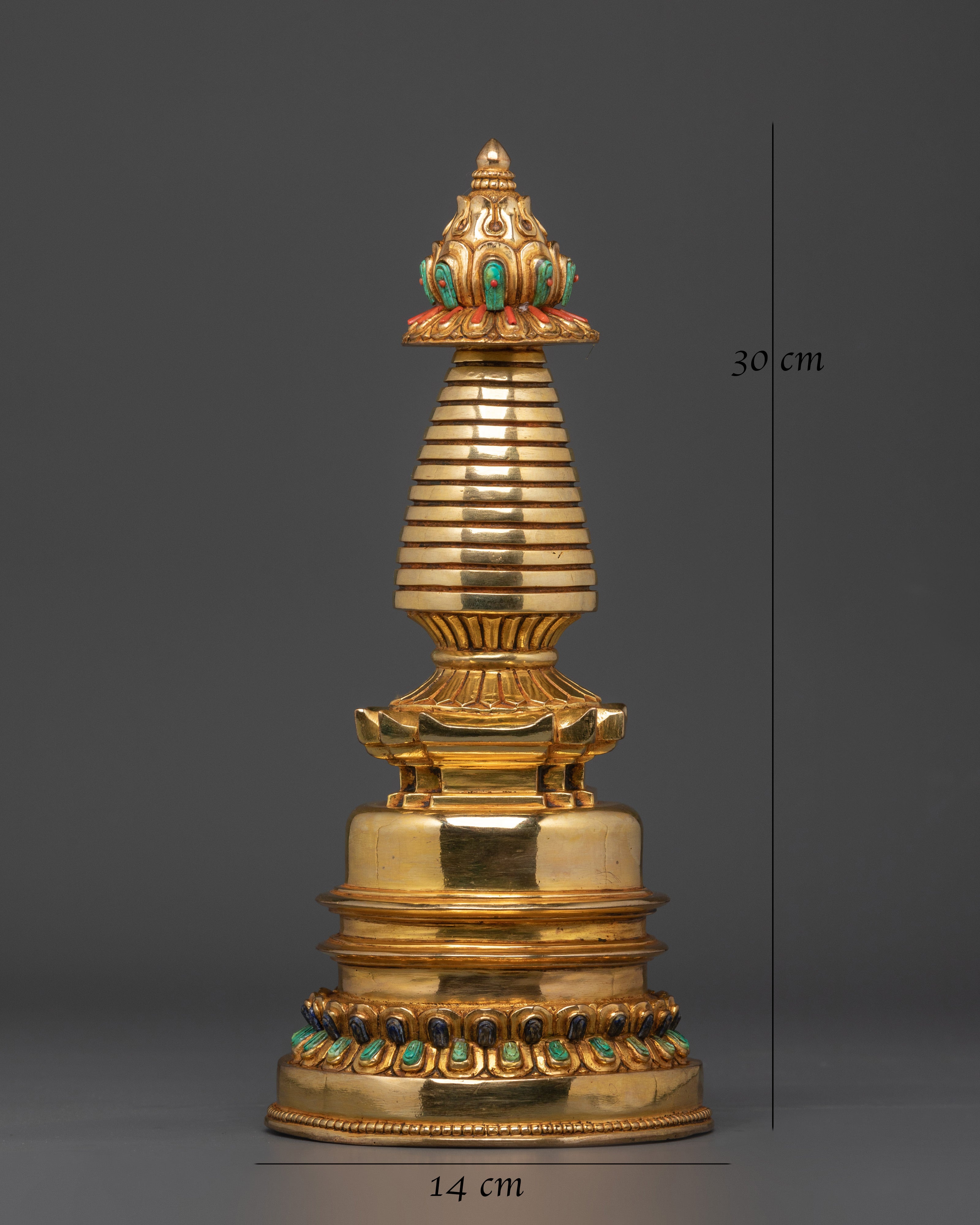 Nepalese Copper Stupa | Gold-Plated Buddhist Shrine for Altar & Meditation