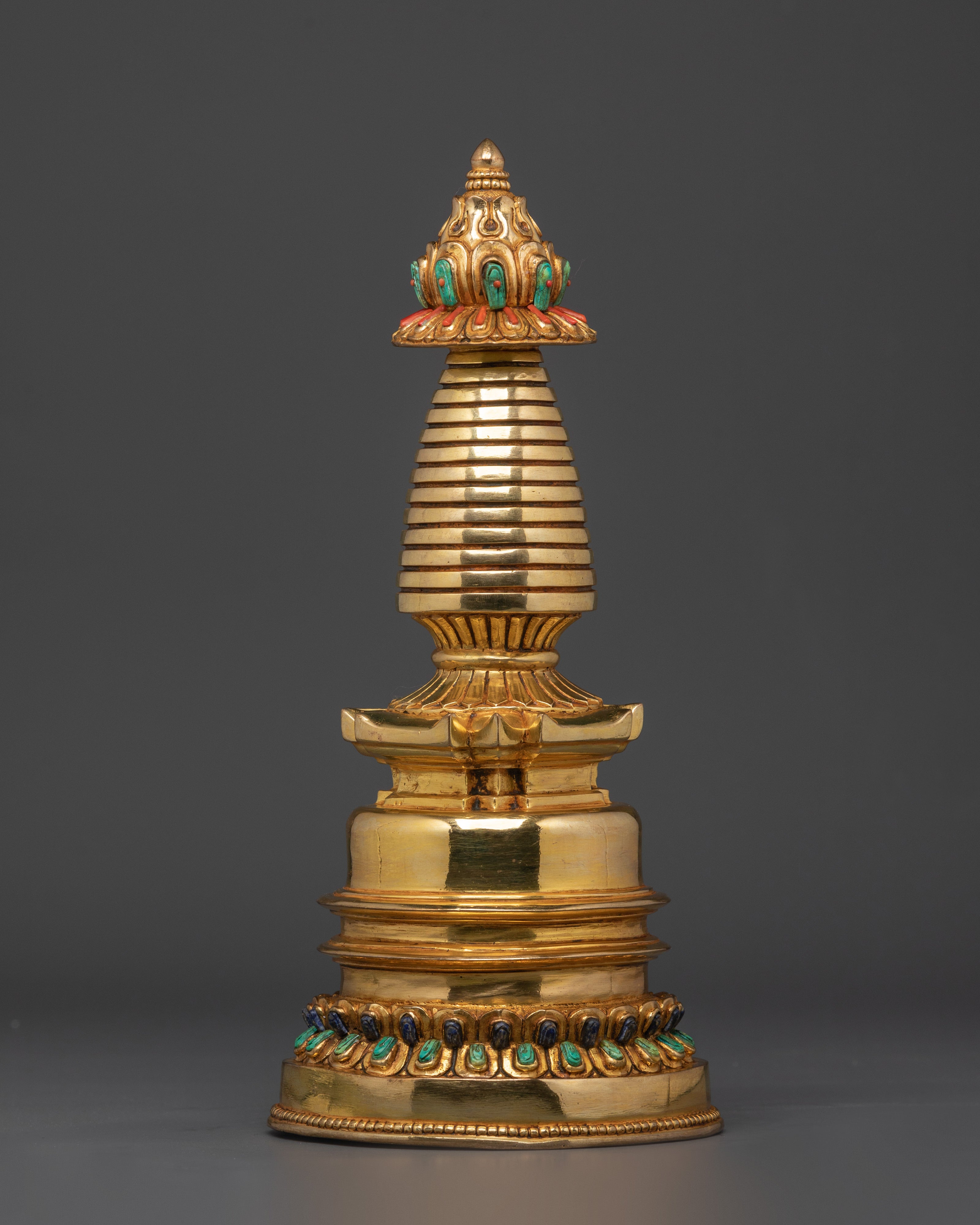 Nepalese Copper Stupa | Gold-Plated Buddhist Shrine for Altar & Meditation