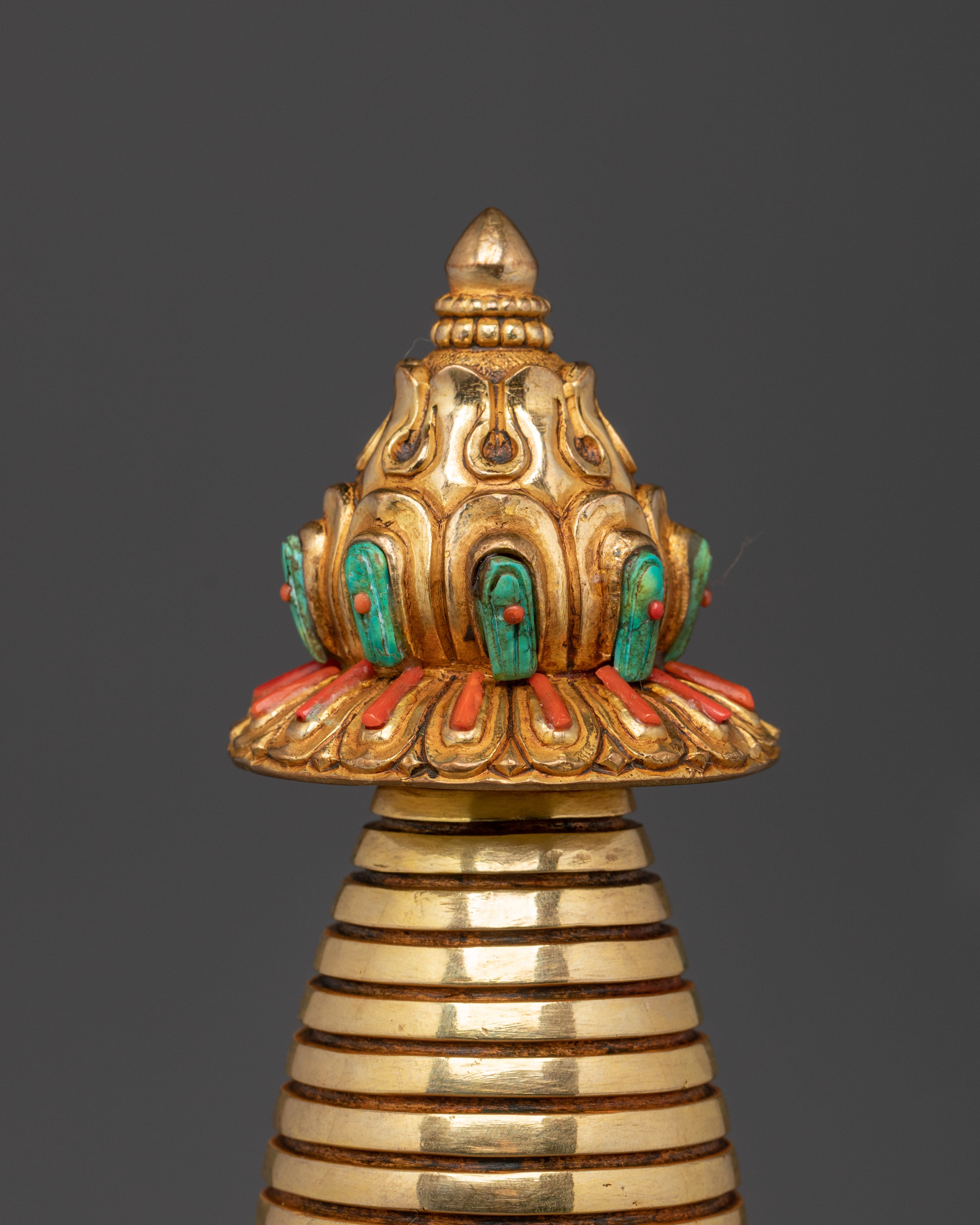 Nepalese Copper Stupa | Gold-Plated Buddhist Shrine for Altar & Meditation