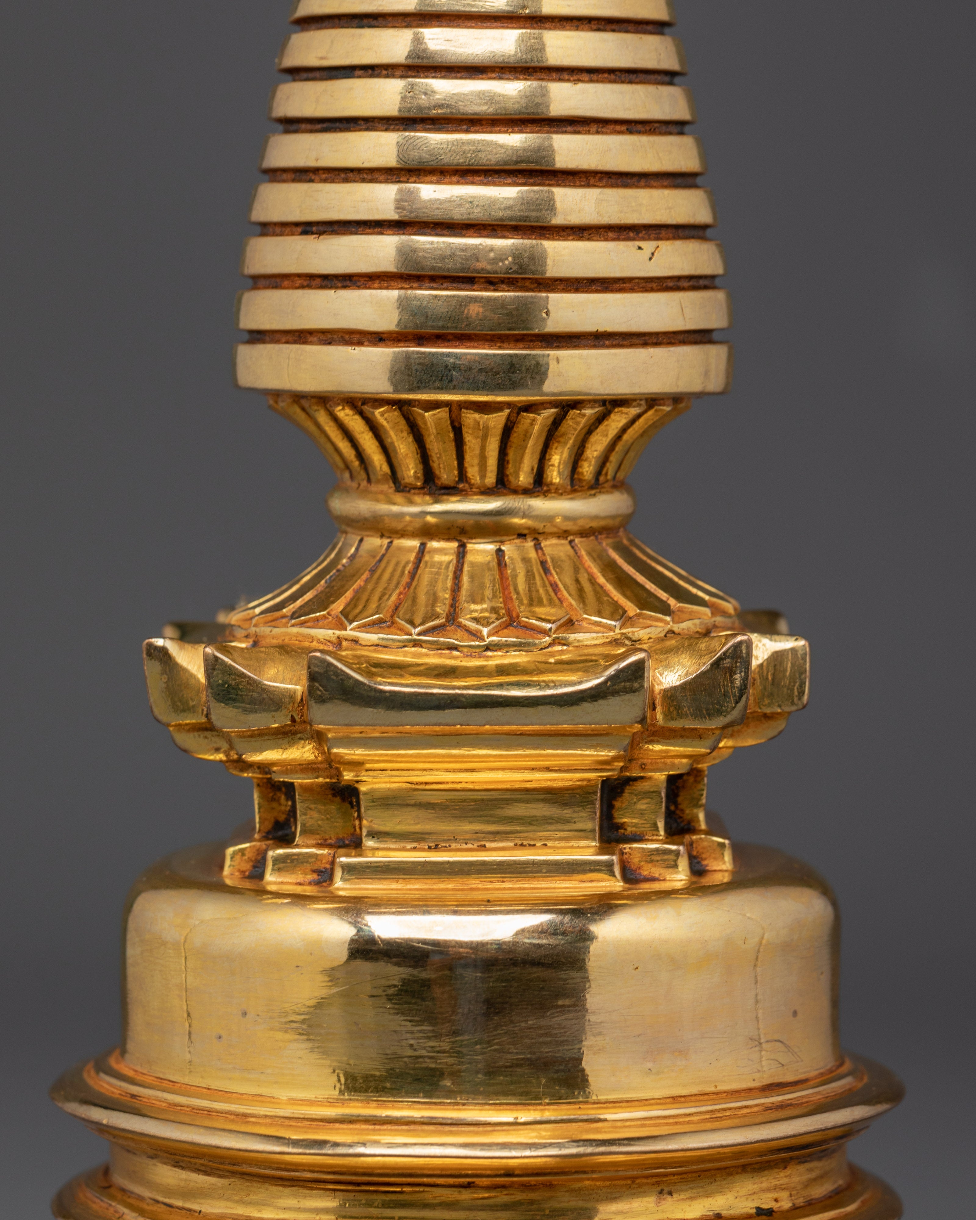 Nepalese Copper Stupa | Gold-Plated Buddhist Shrine for Altar & Meditation