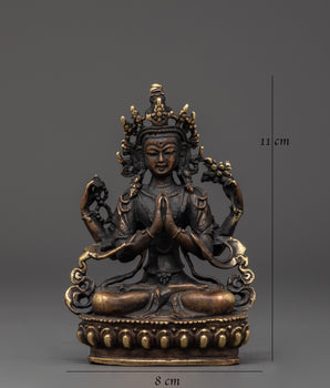 Hand-Crafted Statue of Chenrezig | Traditional Brass Artwork with Antique Finishing