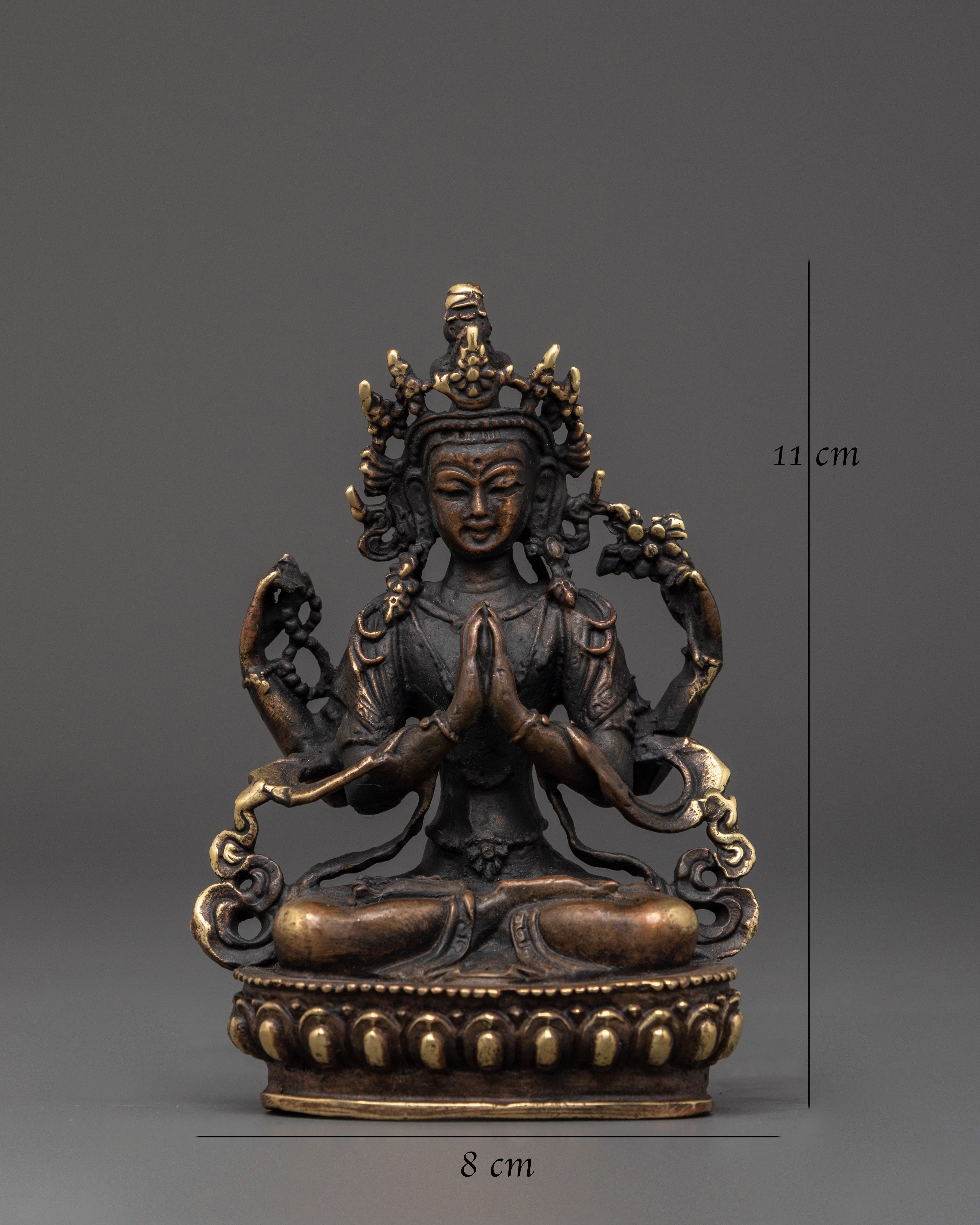 Hand-Crafted Statue of Chenrezig | Traditional Brass Artwork with Antique Finishing