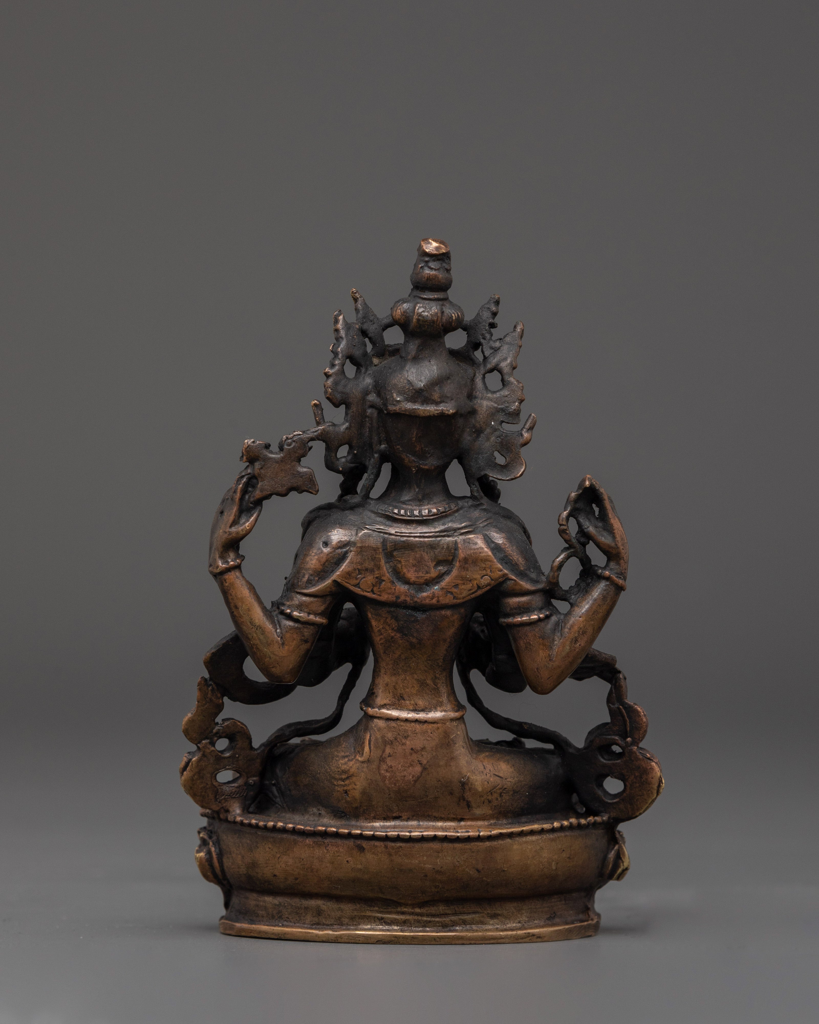 Hand-Crafted Statue of Chenrezig | Traditional Brass Artwork with Antique Finishing