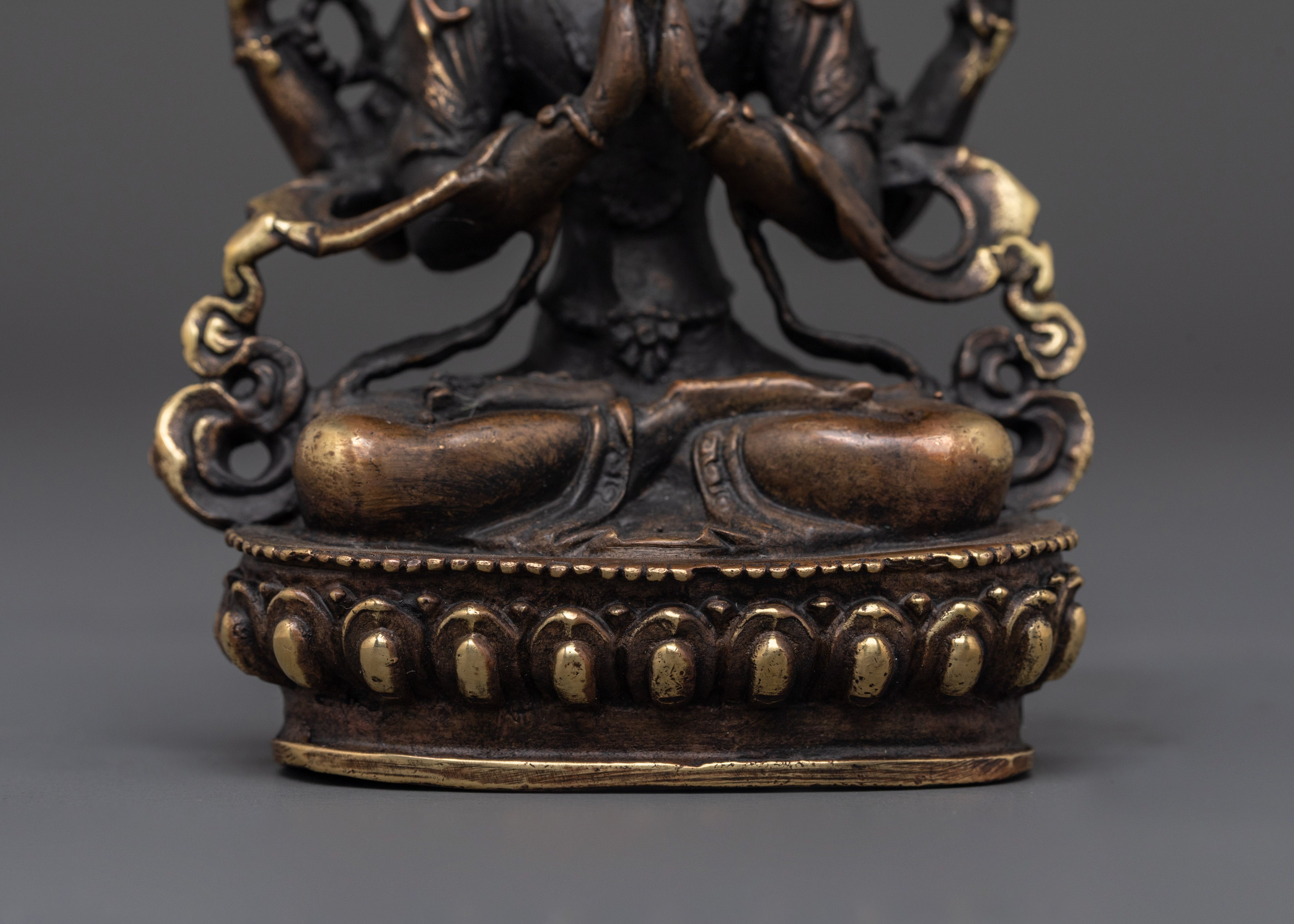 Hand-Crafted Statue of Chenrezig | Traditional Brass Artwork with Antique Finishing