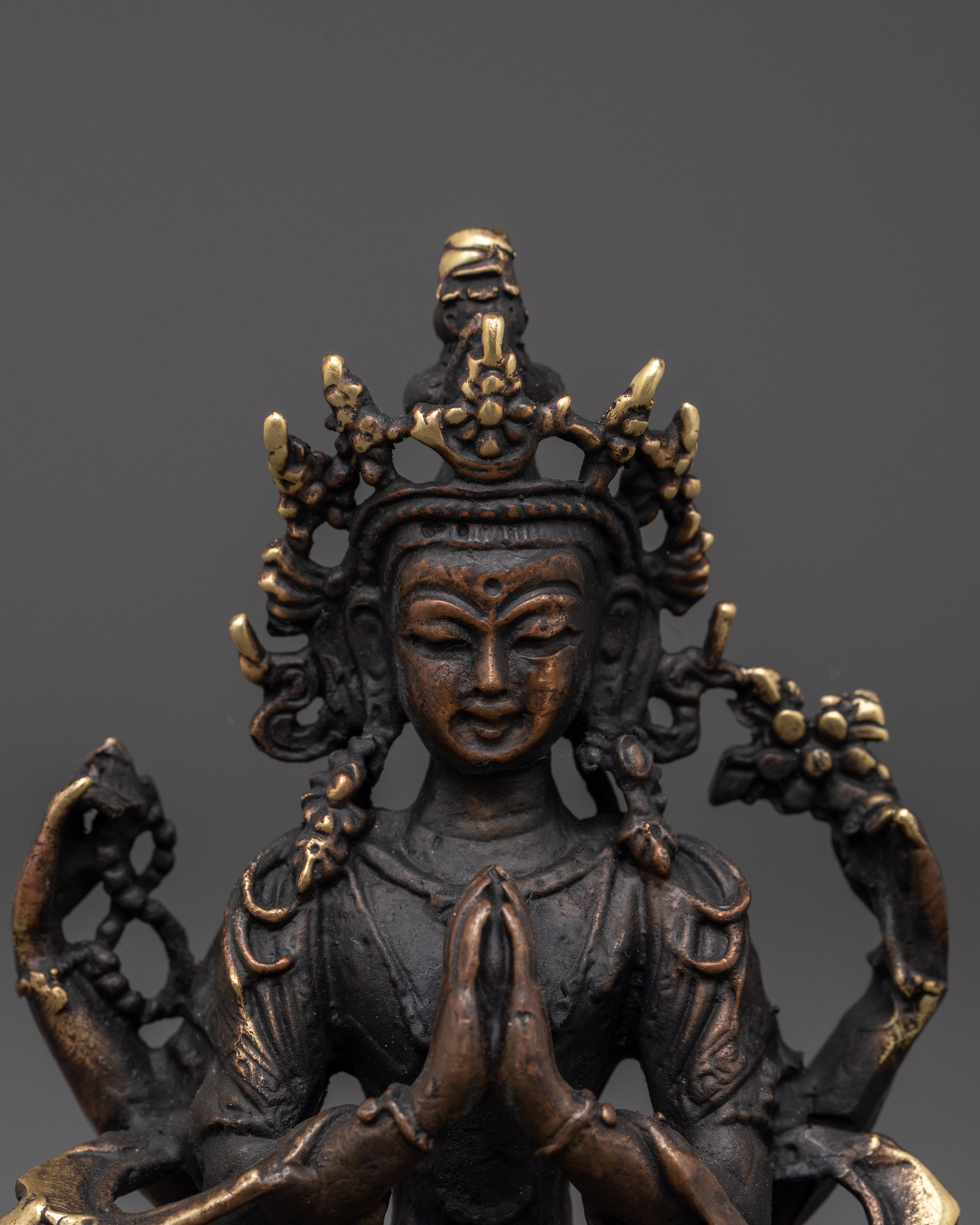 Hand-Crafted Statue of Chenrezig | Traditional Brass Artwork with Antique Finishing