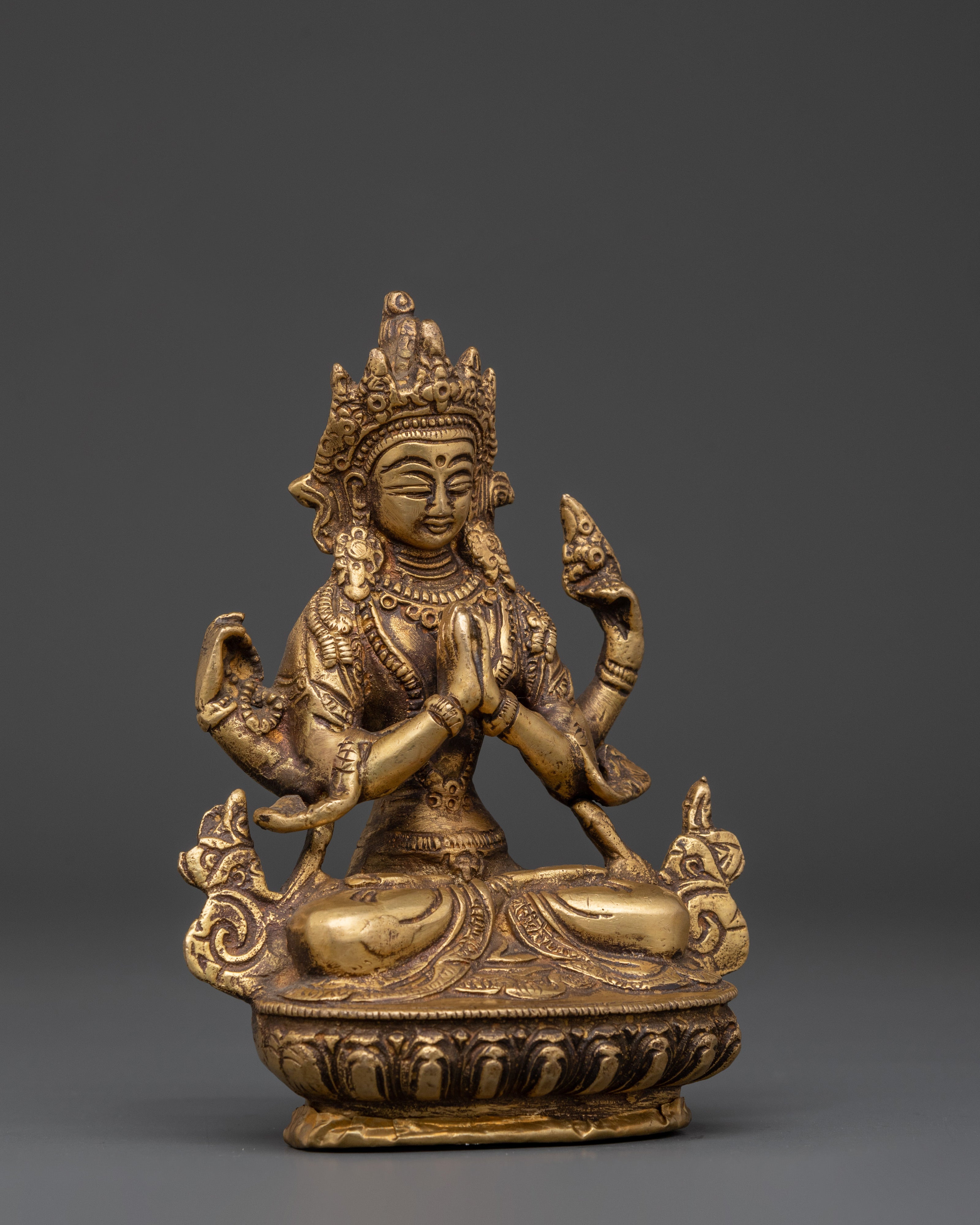 Compassionate Deity Chenrezig Statue | Himalayan Handmade Brass Sculpture