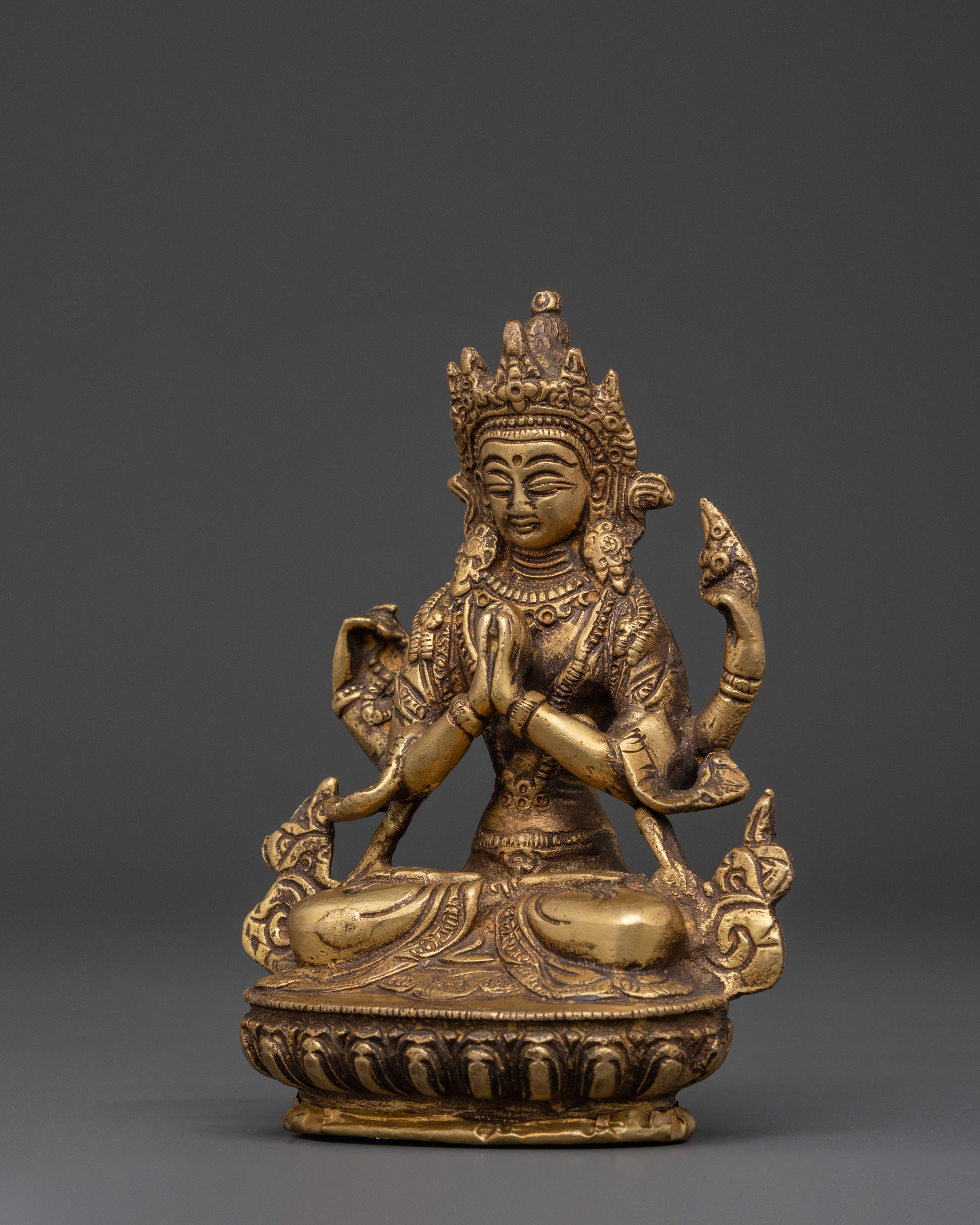 Compassionate Deity Chenrezig Statue | Himalayan Handmade Brass Sculpture