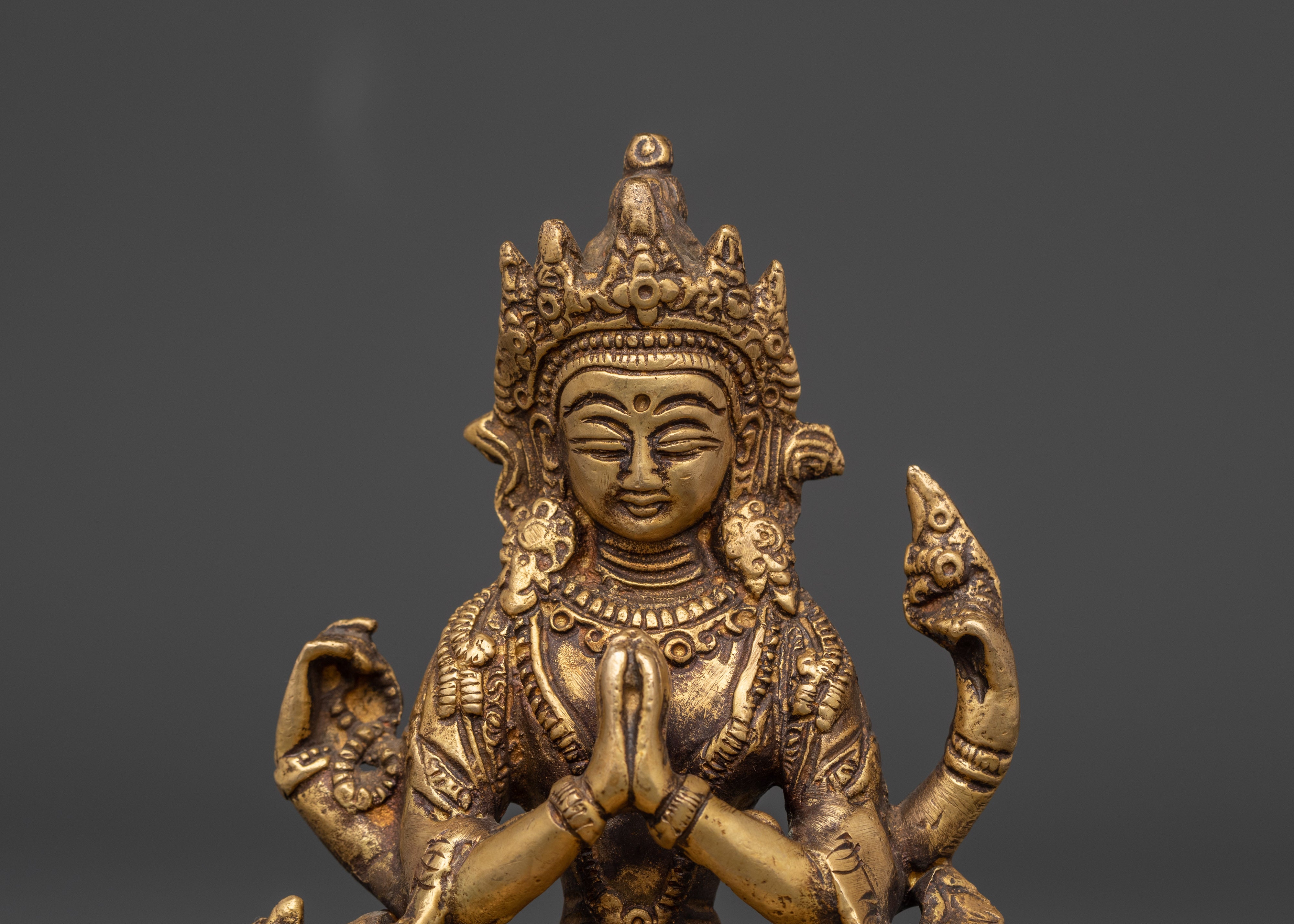 Compassionate Deity Chenrezig Statue | Himalayan Handmade Brass Sculpture