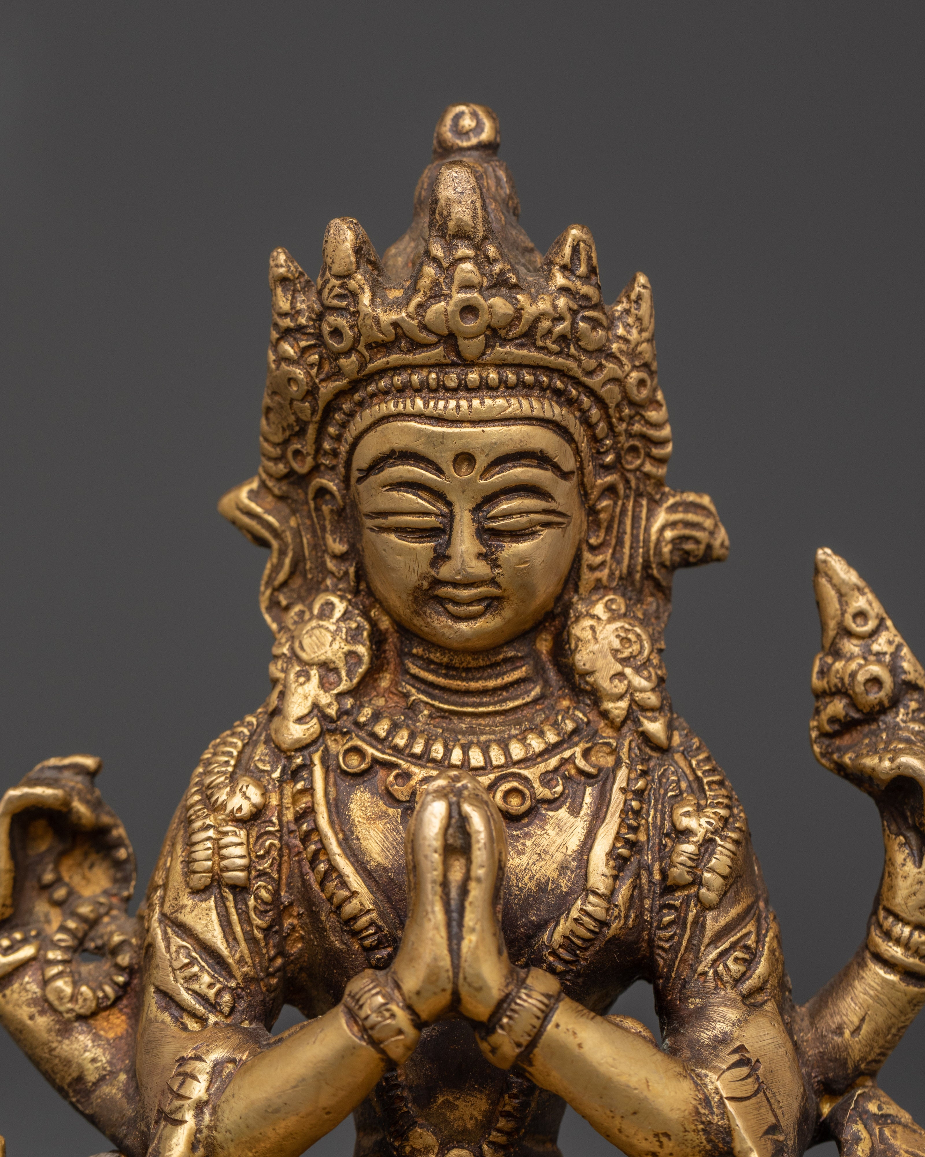 Compassionate Deity Chenrezig Statue | Himalayan Handmade Brass Sculpture