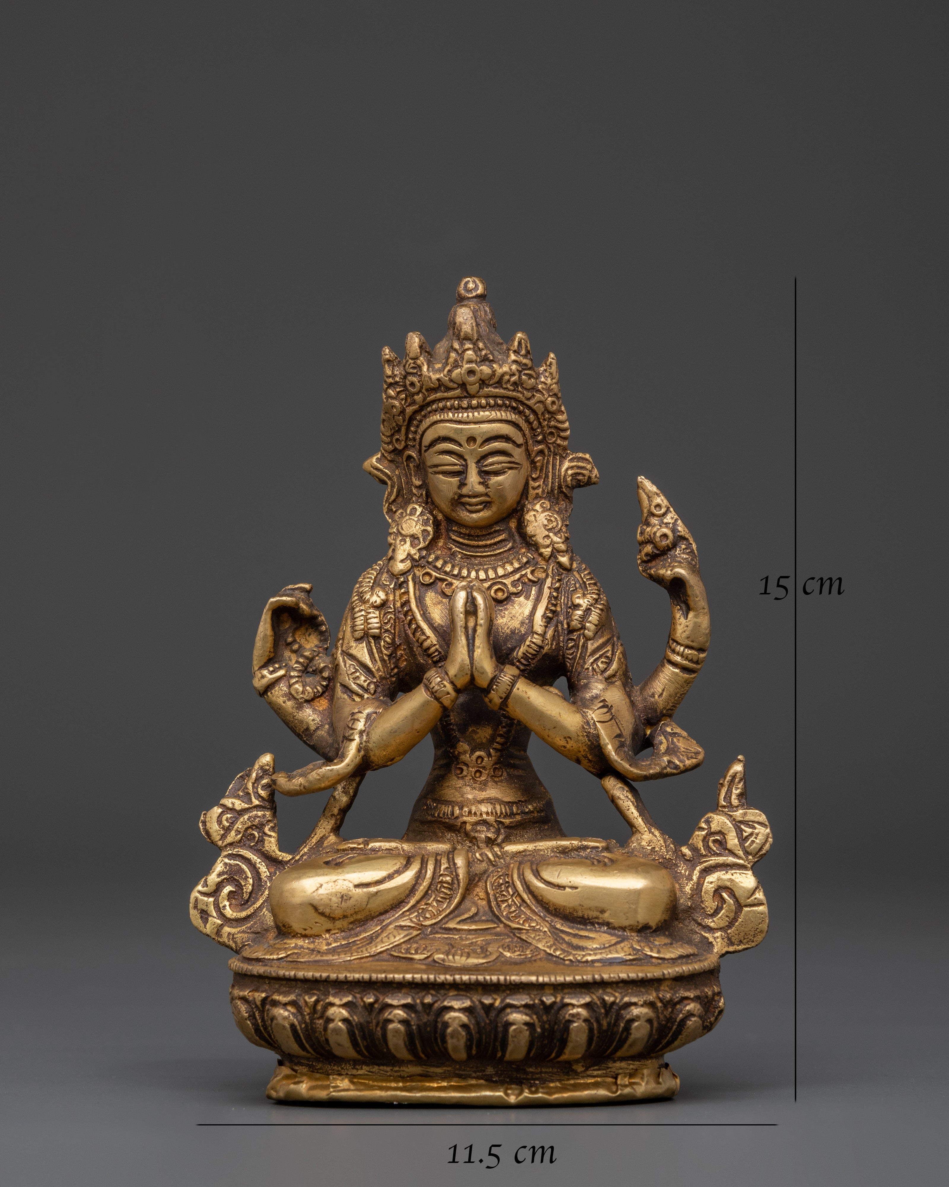 Compassionate Deity Chenrezig Statue | Himalayan Handmade Brass Sculpture