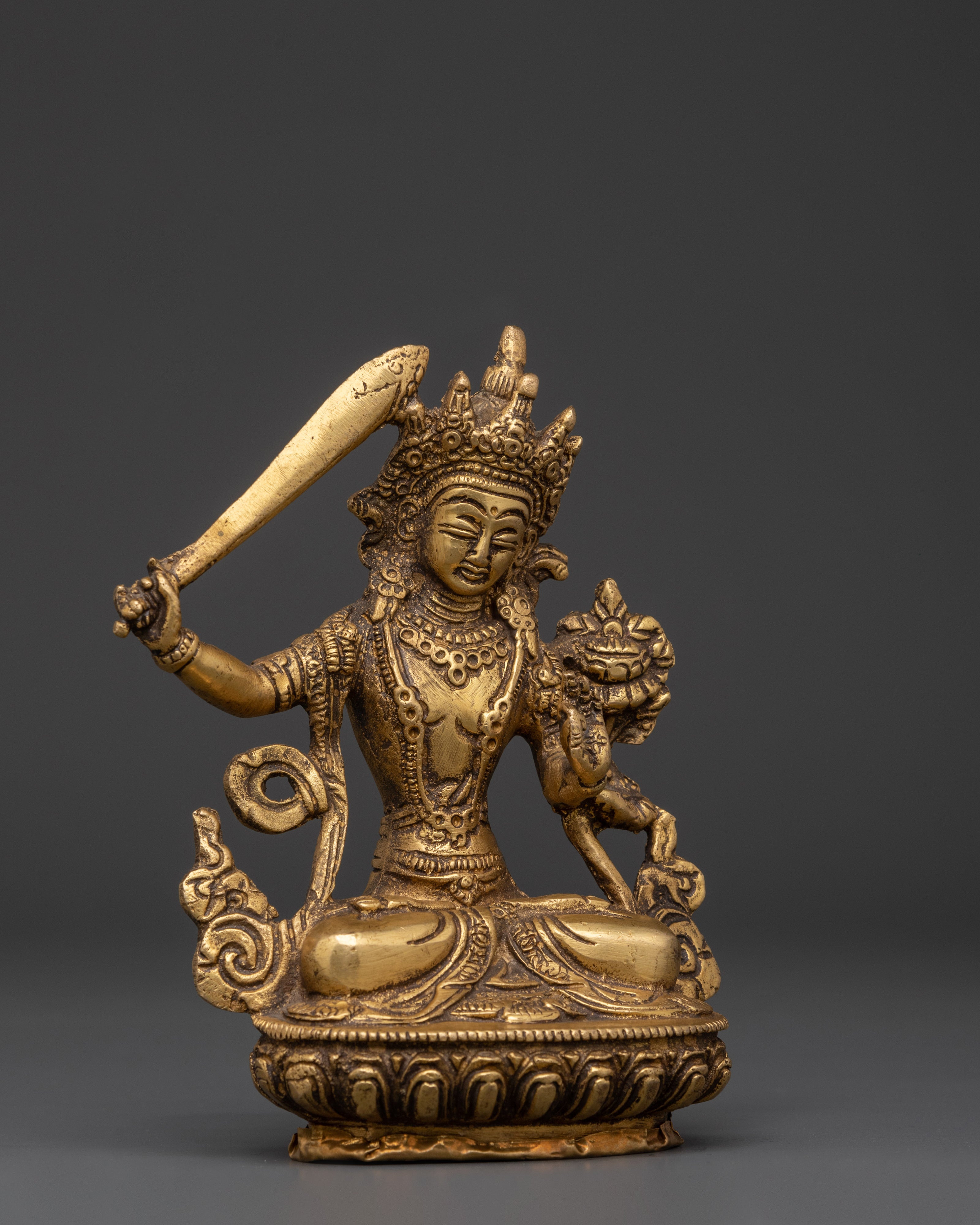 Handcrafted Manjushri Sculpture | Brass Tibetan Wisdom Deity Statue